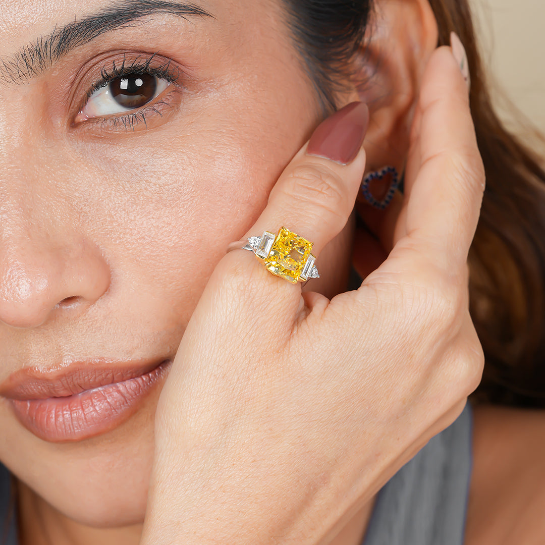 Canary Yellow Radiant Cathedral Style Ring