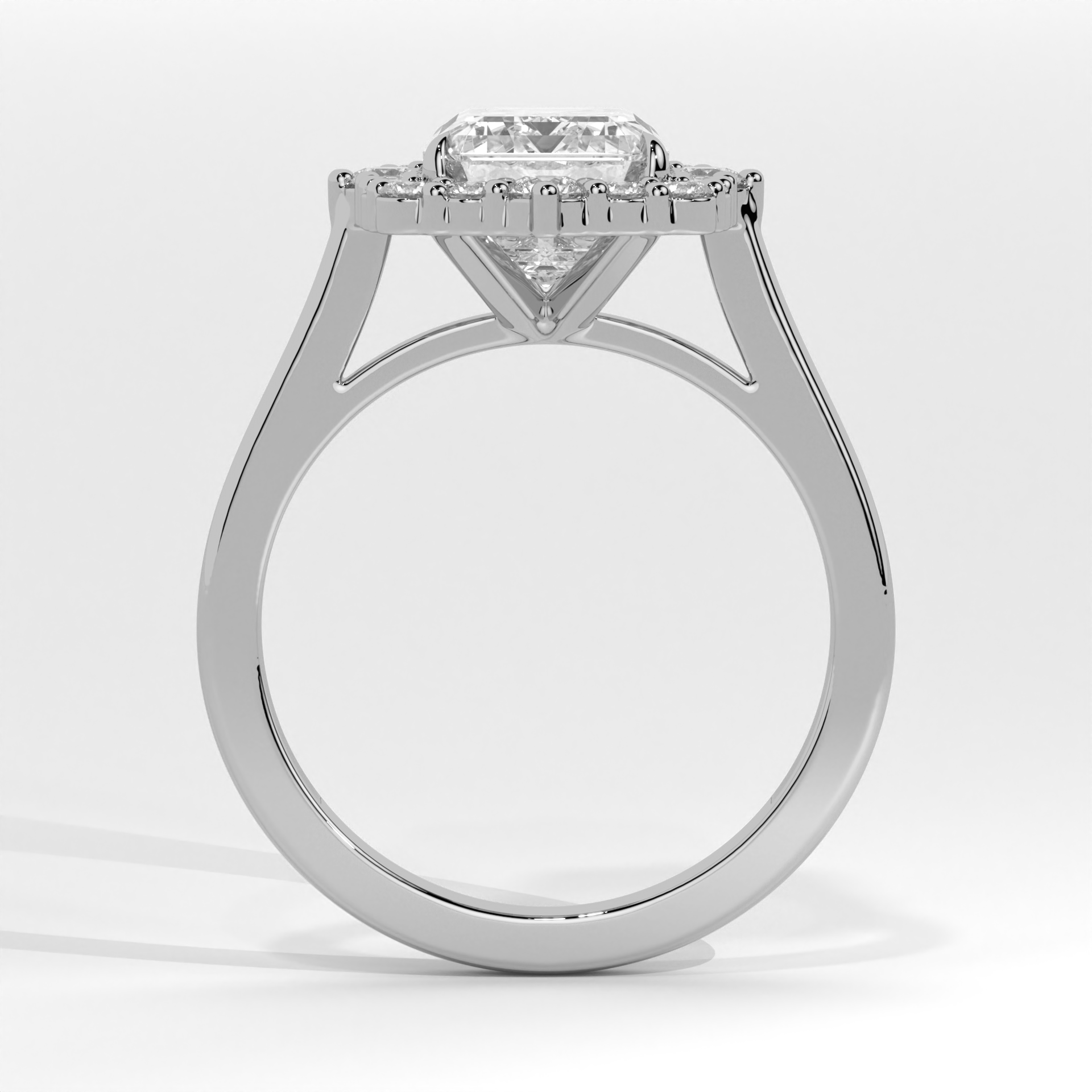 Emerald Cut Diamond Scalloped Halo Anniversary Ring