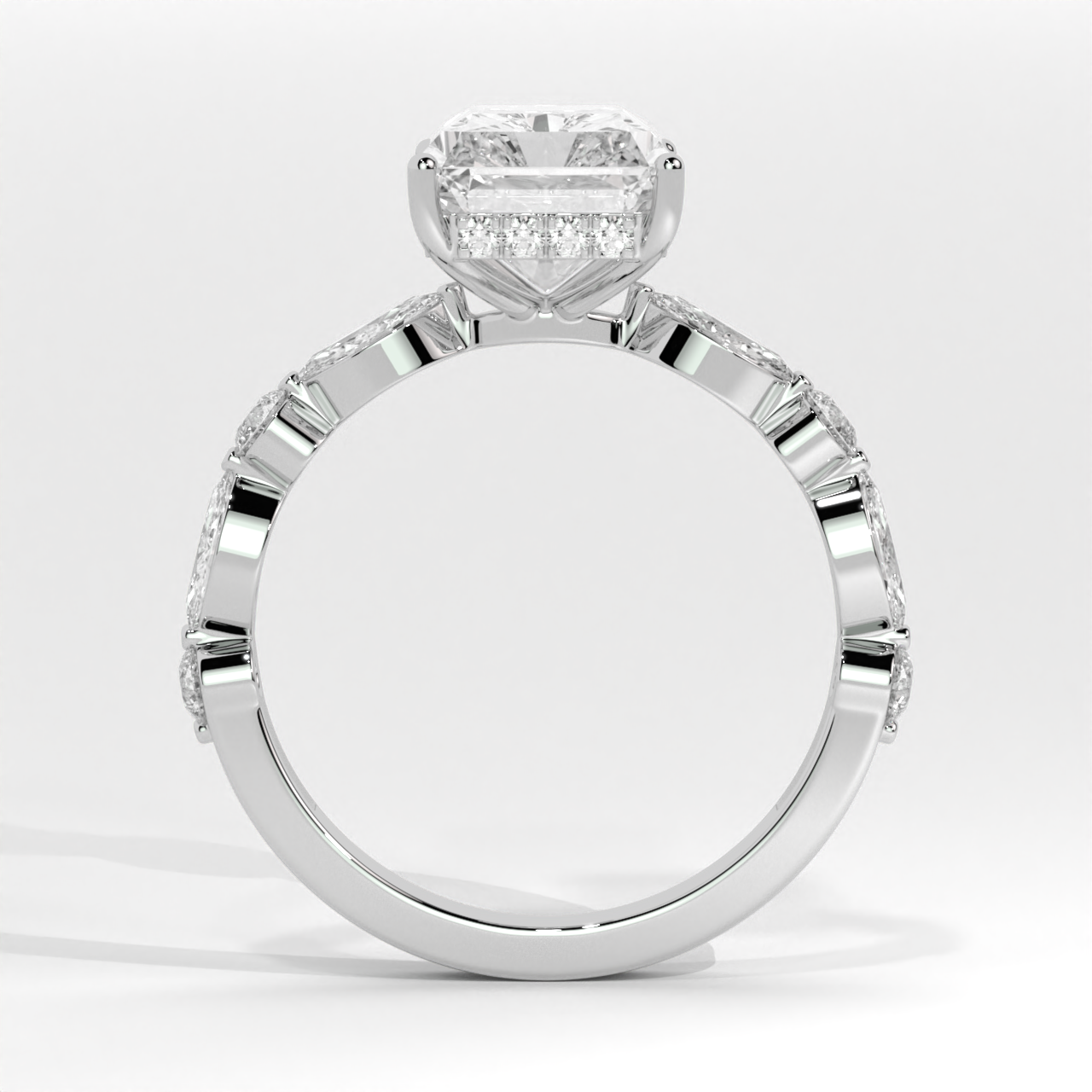 Radiant Cut Engagement Ring with Marquise & Round Side Accent