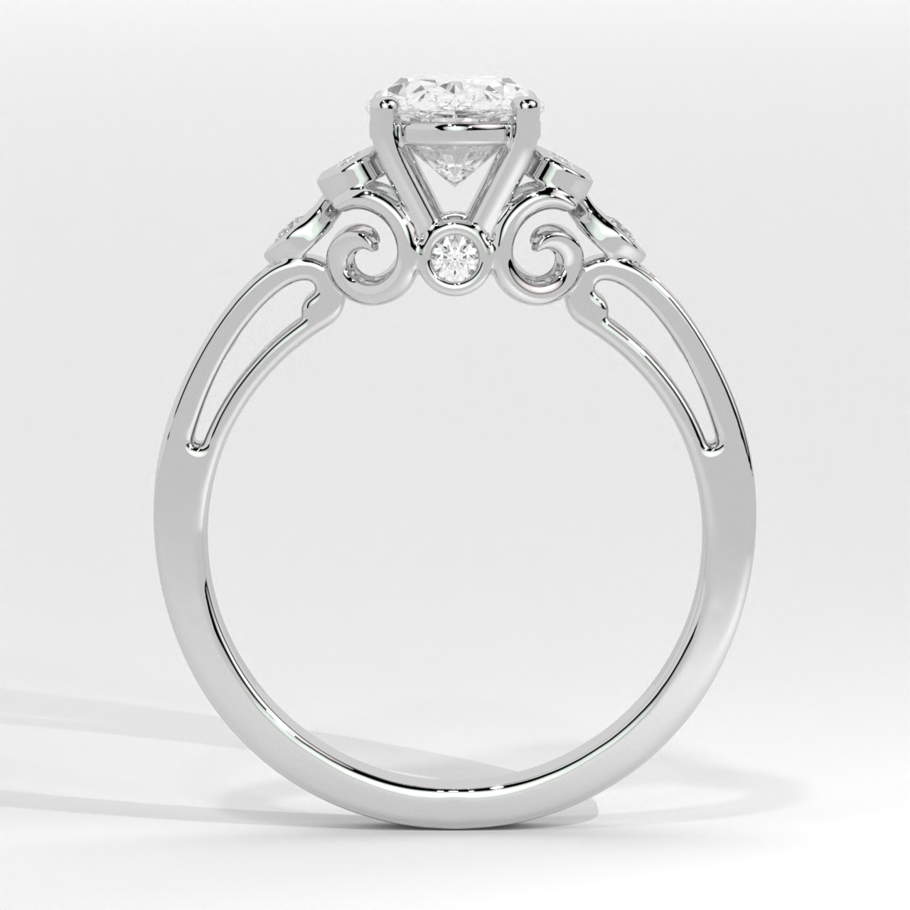 Vintage Inspired Oval Diamond Filigree Cathedral Ring