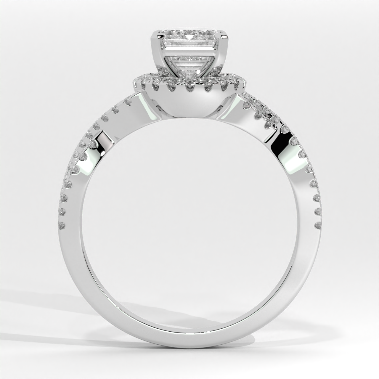 Emerald Cut Lab Diamond Halo Engagement Ring with Twisted Shank