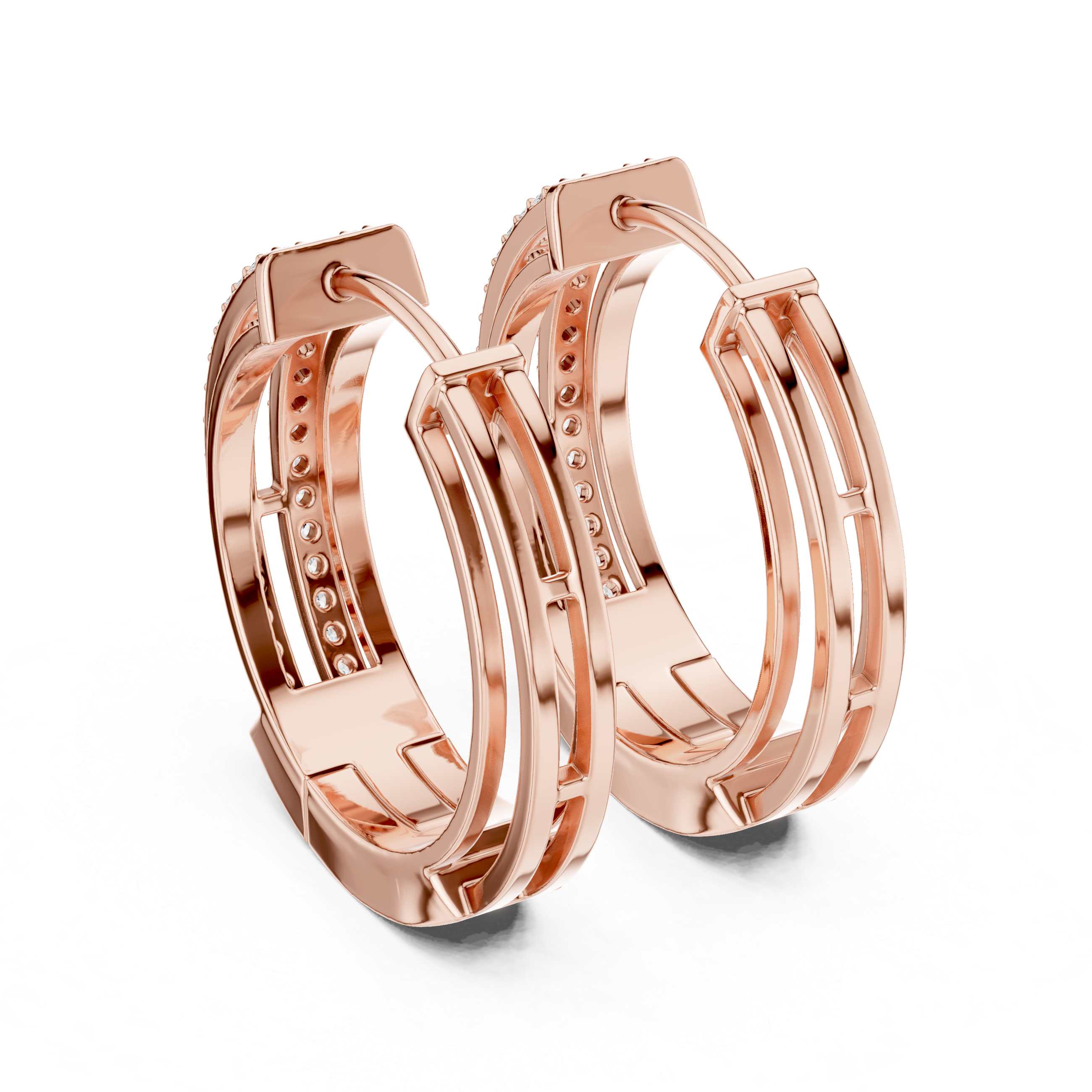 Double Row Diamond Hoops Earrings