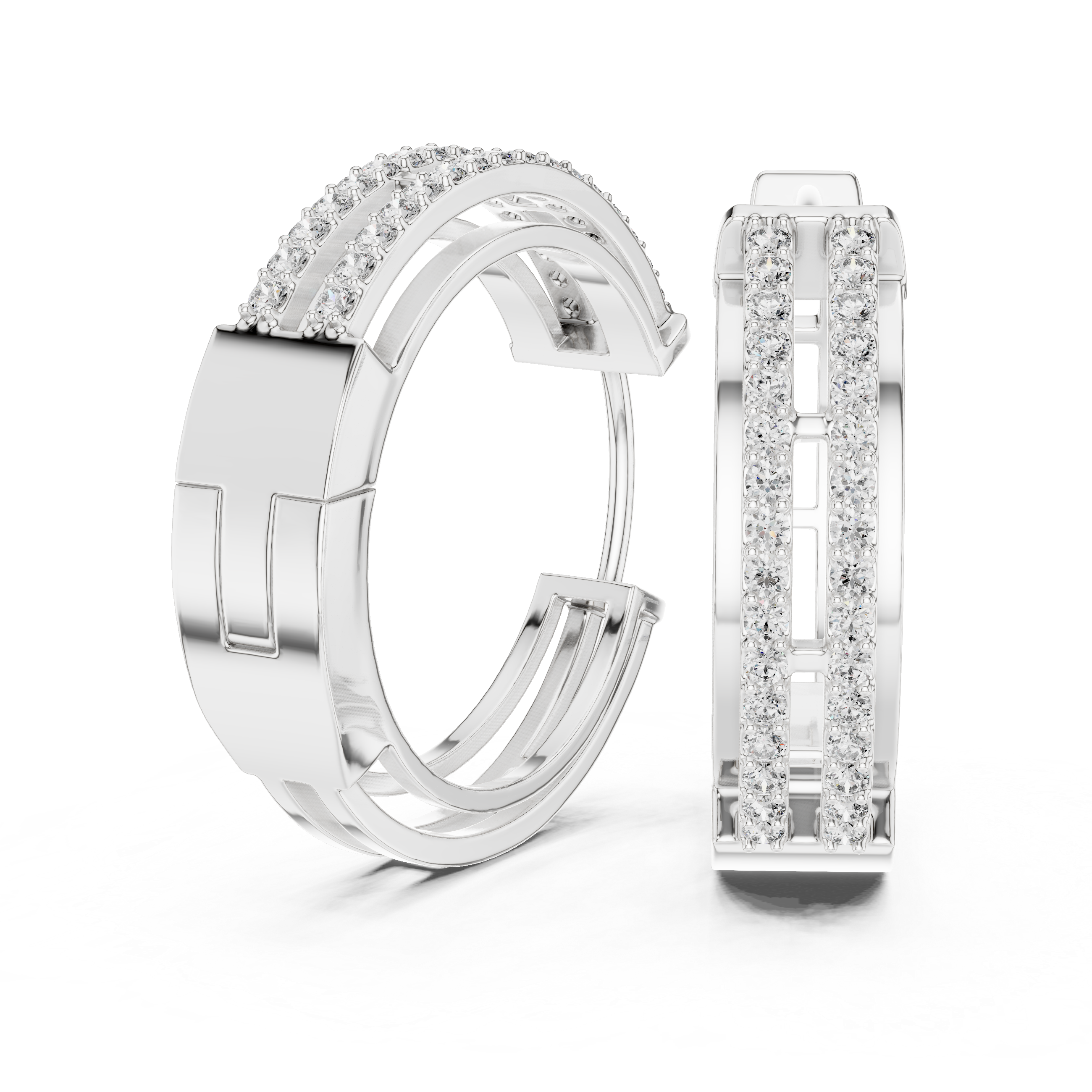Double Row Diamond Hoops Earrings