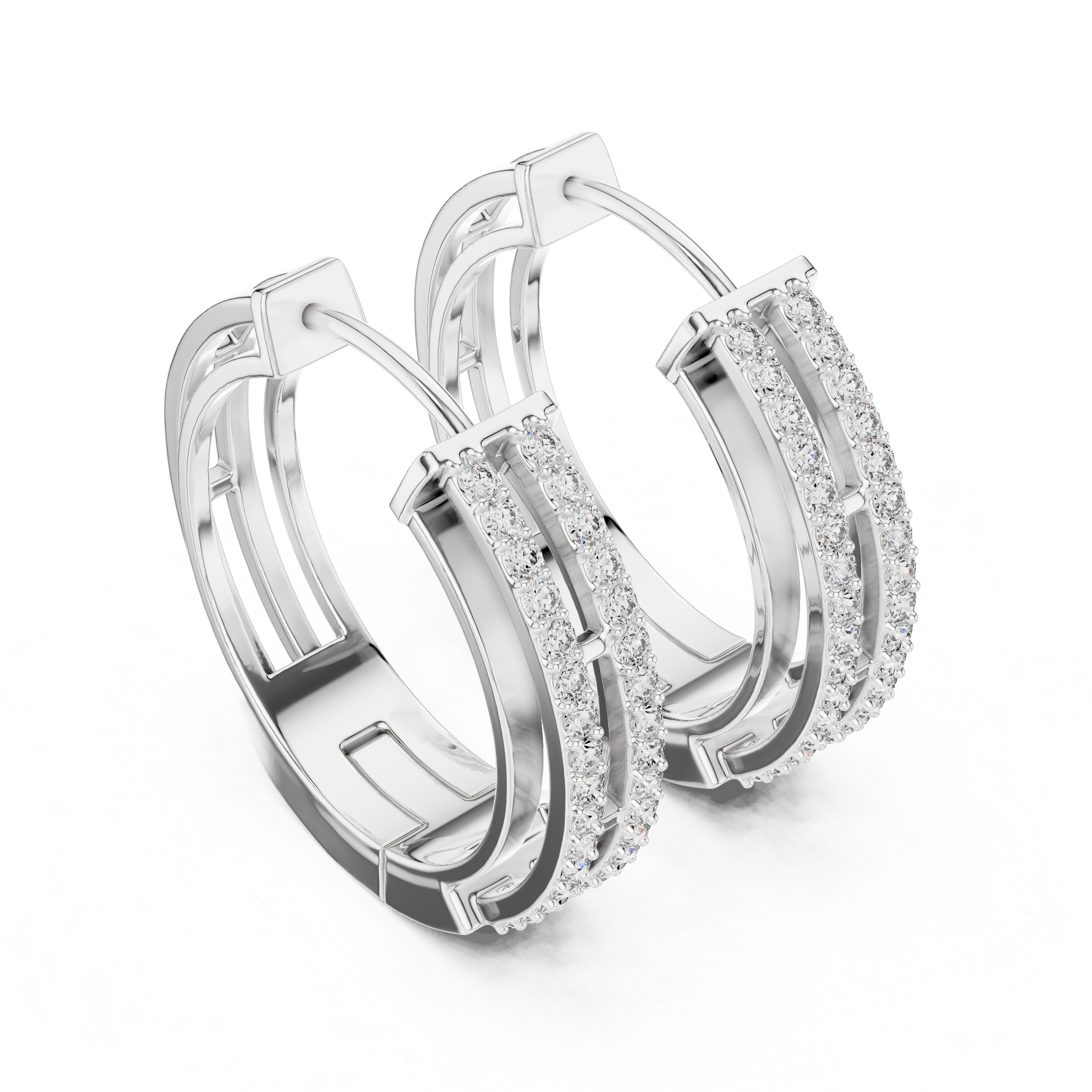 Double Row Diamond Hoops Earrings