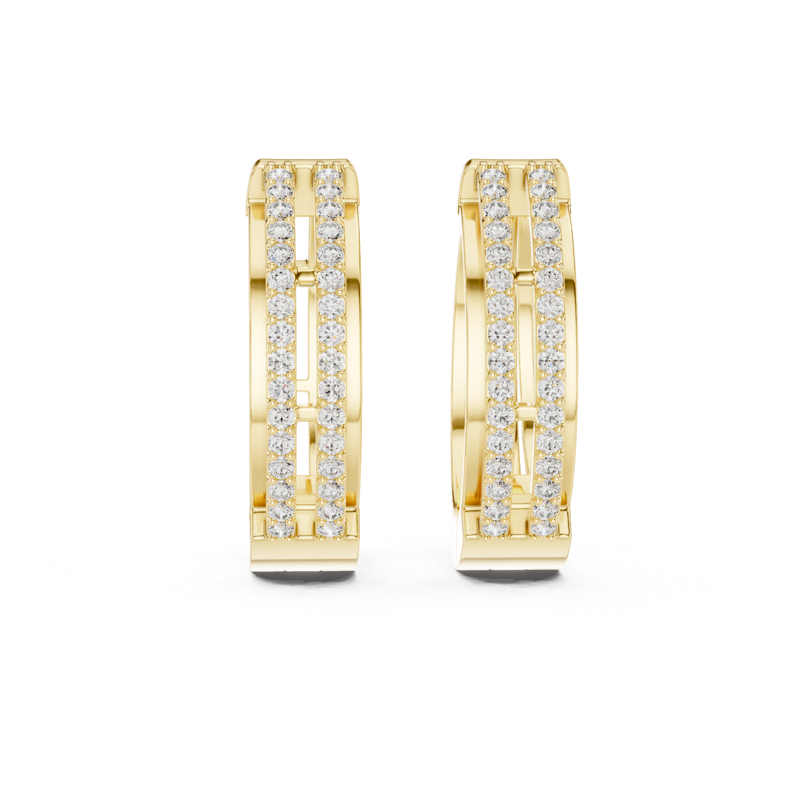 Double Row Diamond Hoops Earrings