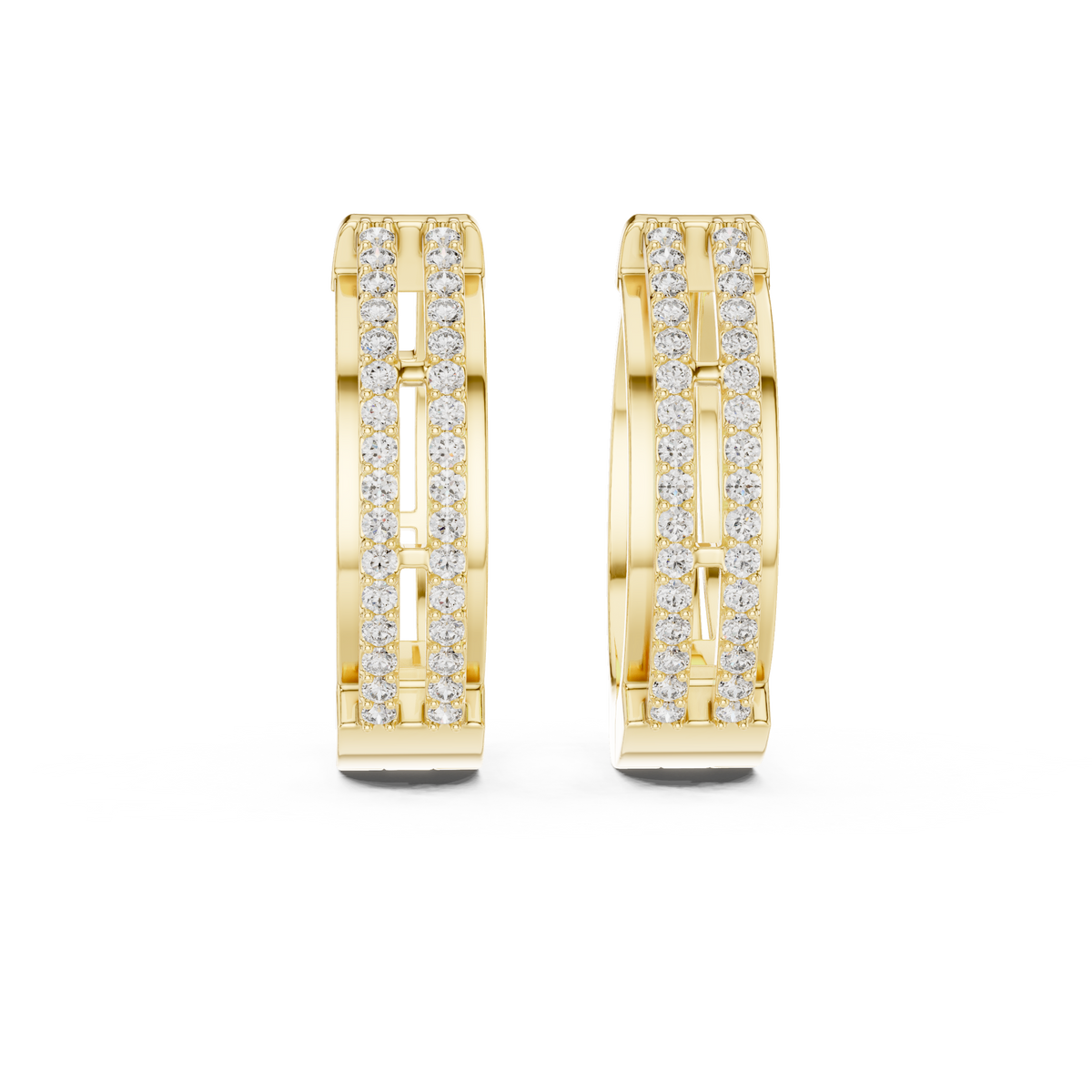 Double Row Diamond Hoops Earrings