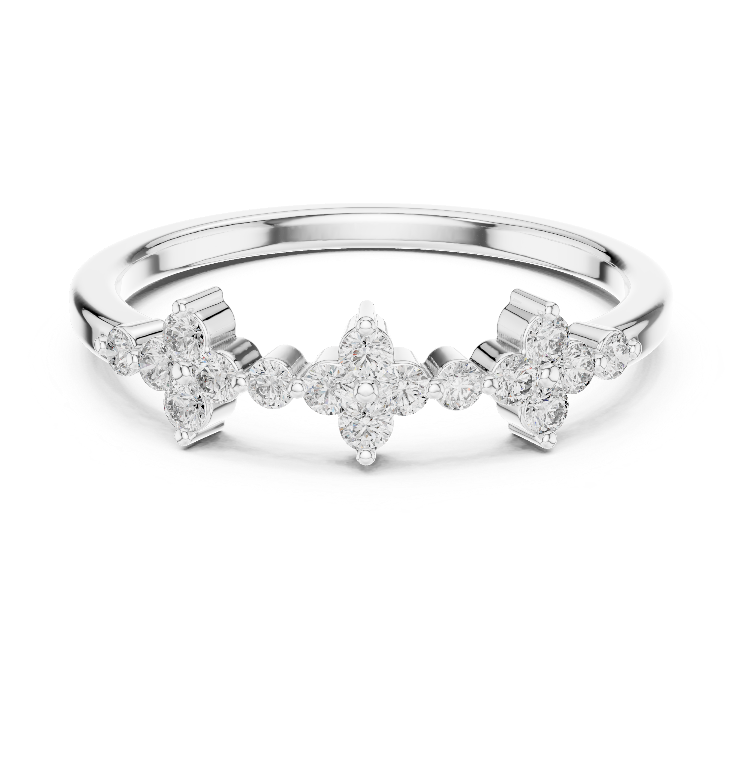 Round Cut Diamond Floral Cluster Stackable Bnad