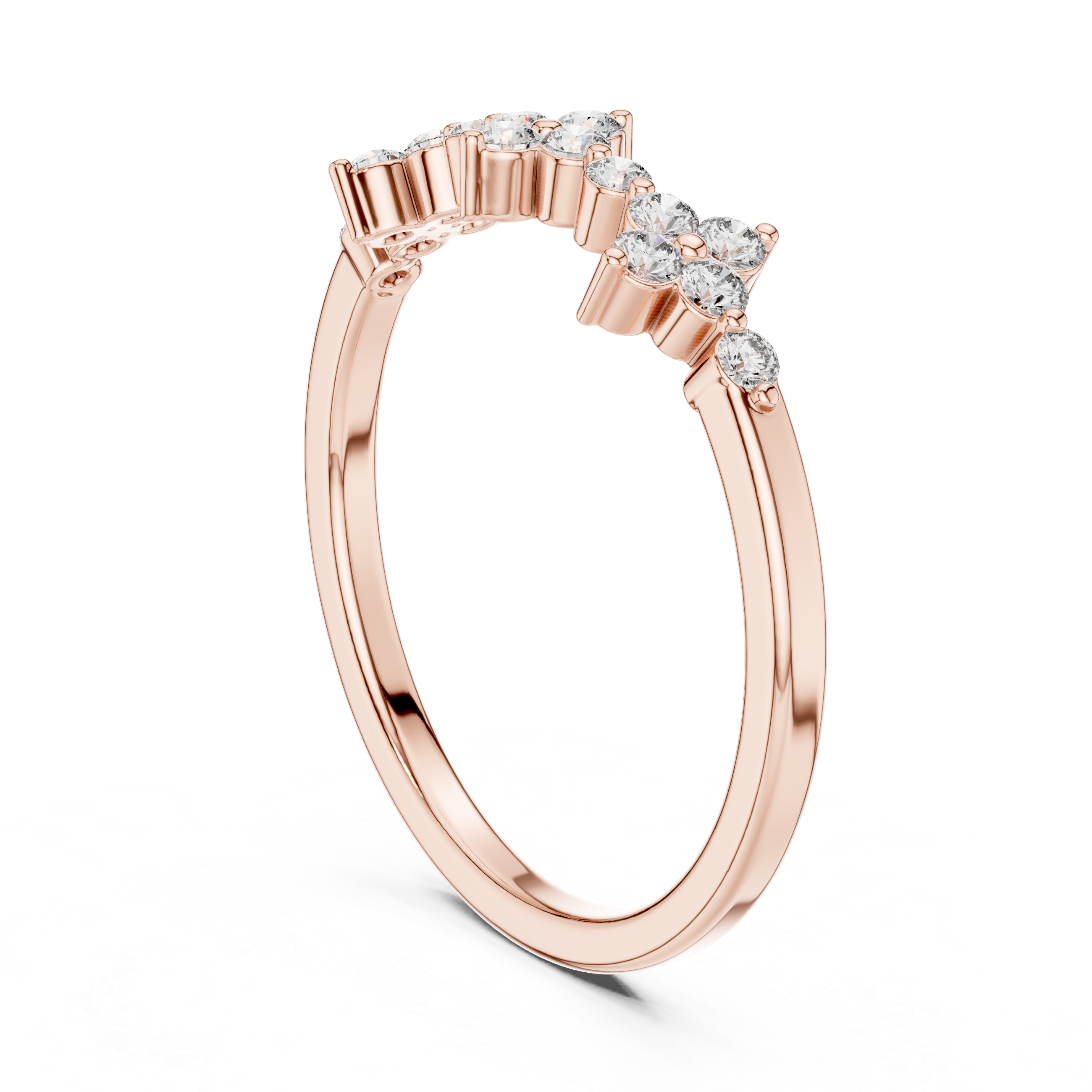 Round Cut Diamond Floral Cluster Stackable Bnad