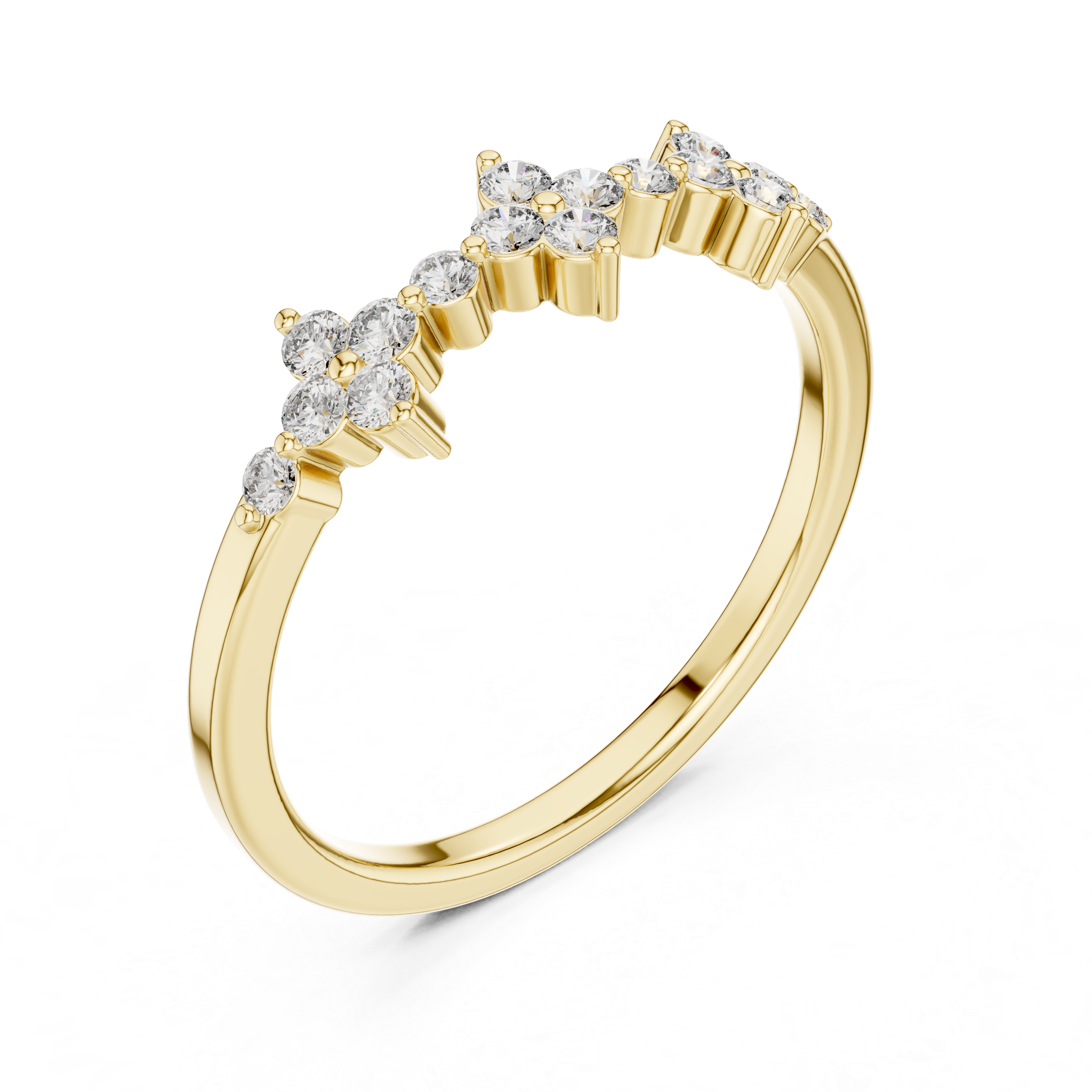 Round Cut Diamond Floral Cluster Stackable Bnad