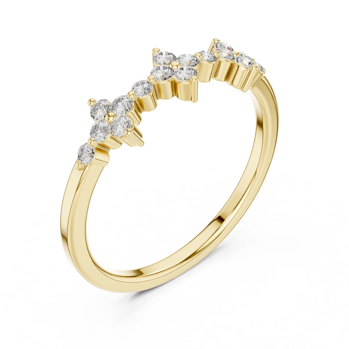 Round Cut Diamond Floral Cluster Stackable Bnad