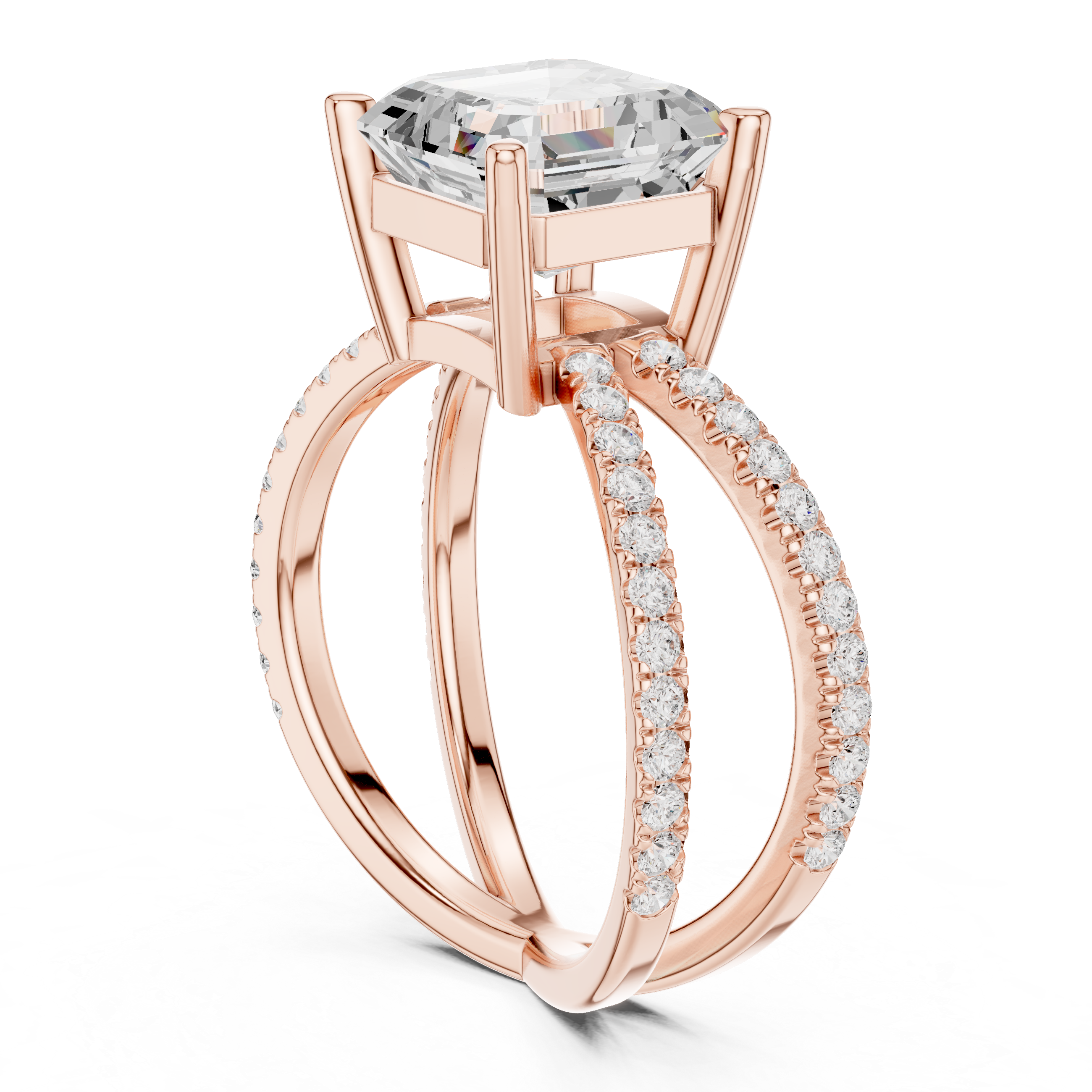 Criss Cross Asscher Cut Lab Grown Diamond Wedding Ring