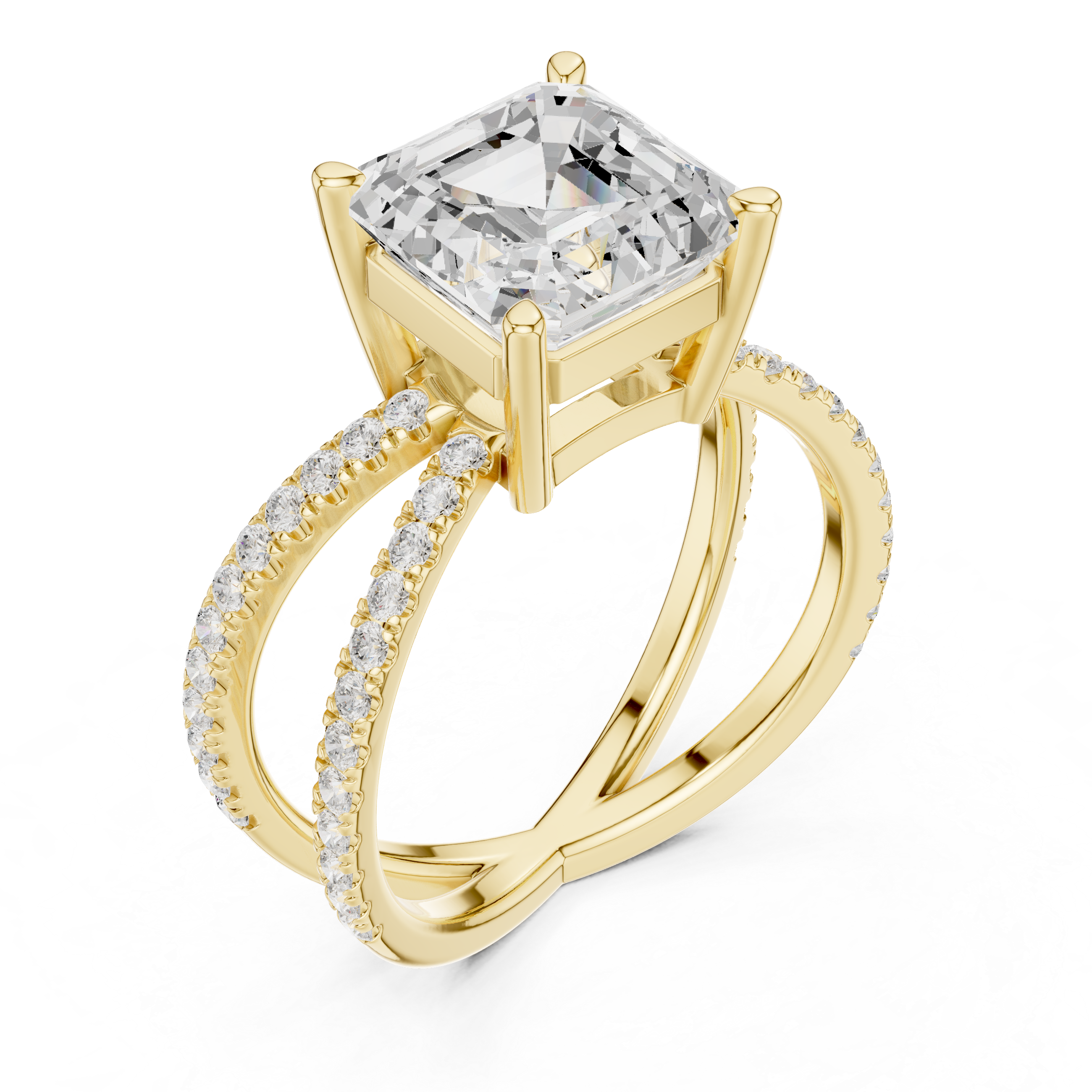 Criss Cross Asscher Cut Lab Grown Diamond Wedding Ring