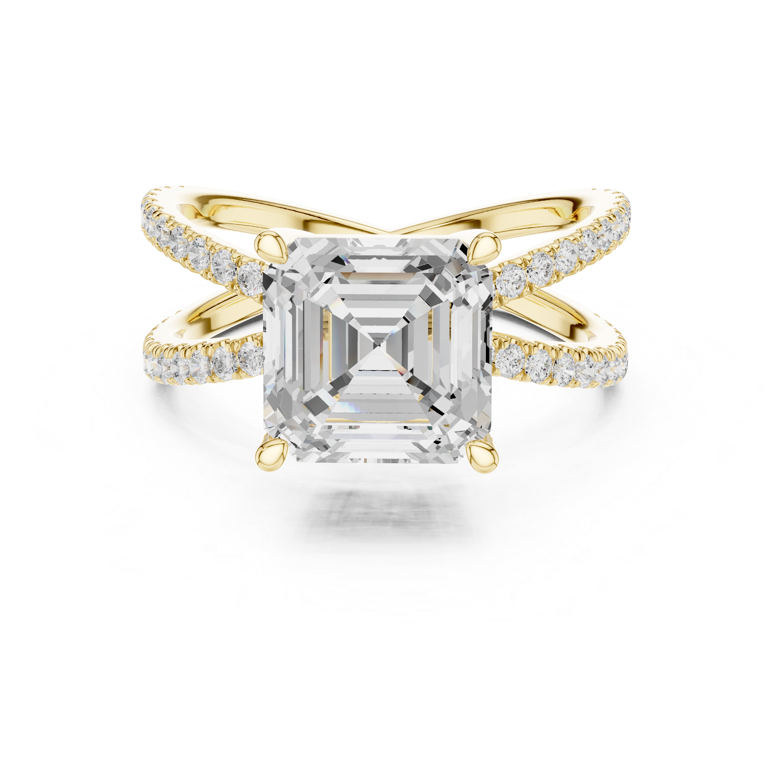 Criss Cross Asscher Cut Lab Grown Diamond Wedding Ring