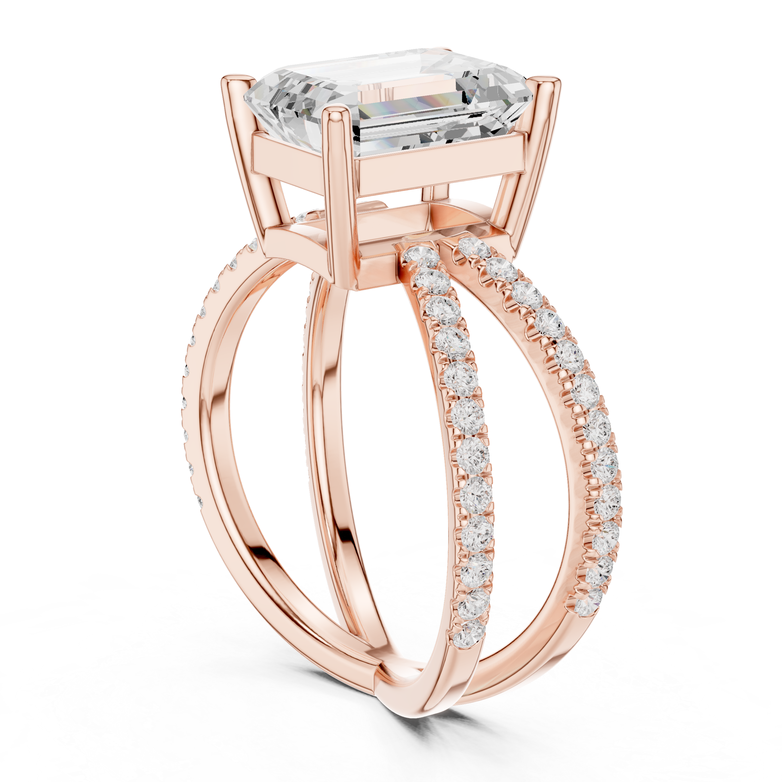 Criss Cross Emerald Cut Lab Grown Diamond Wedding Ring