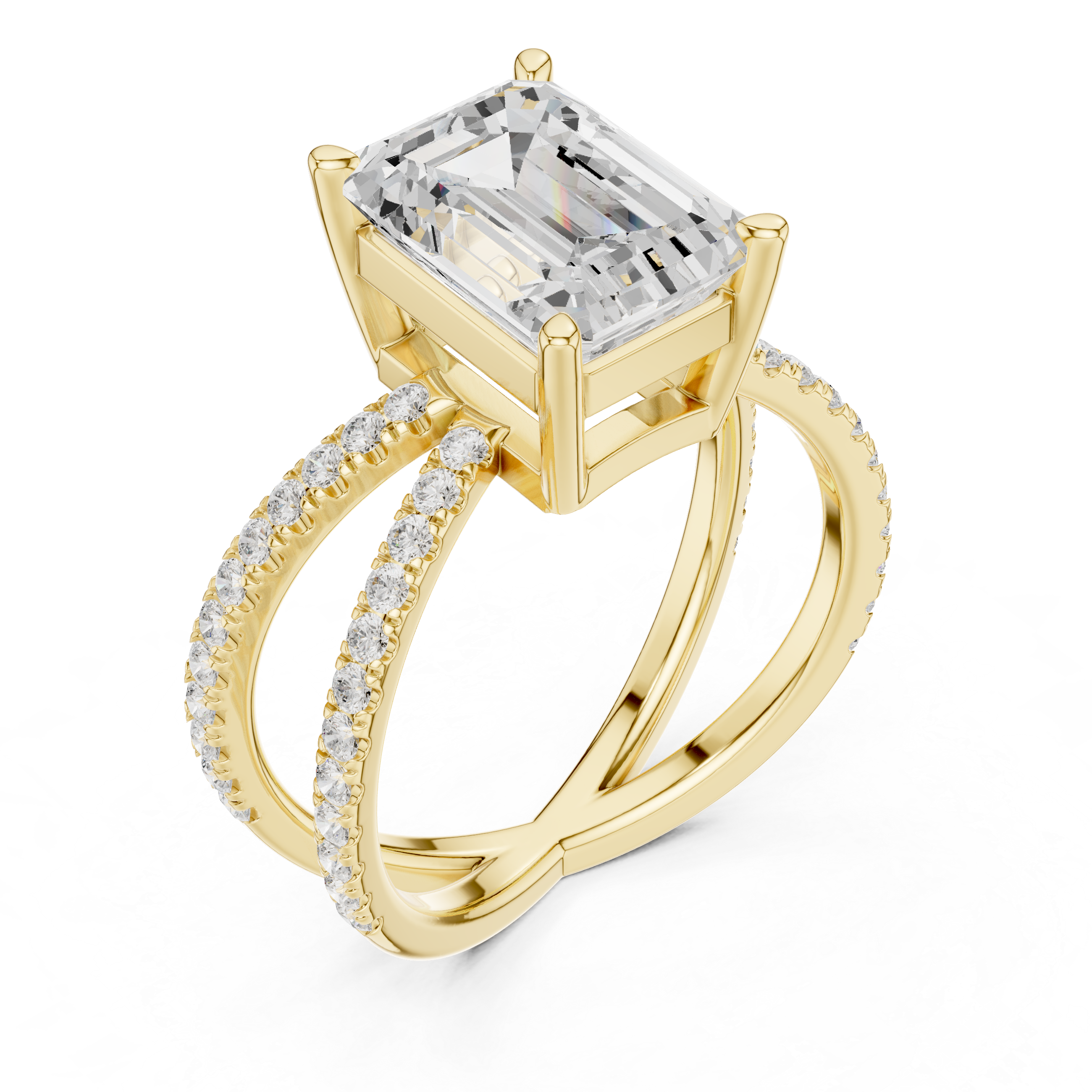 Criss Cross Emerald Cut Lab Grown Diamond Wedding Ring
