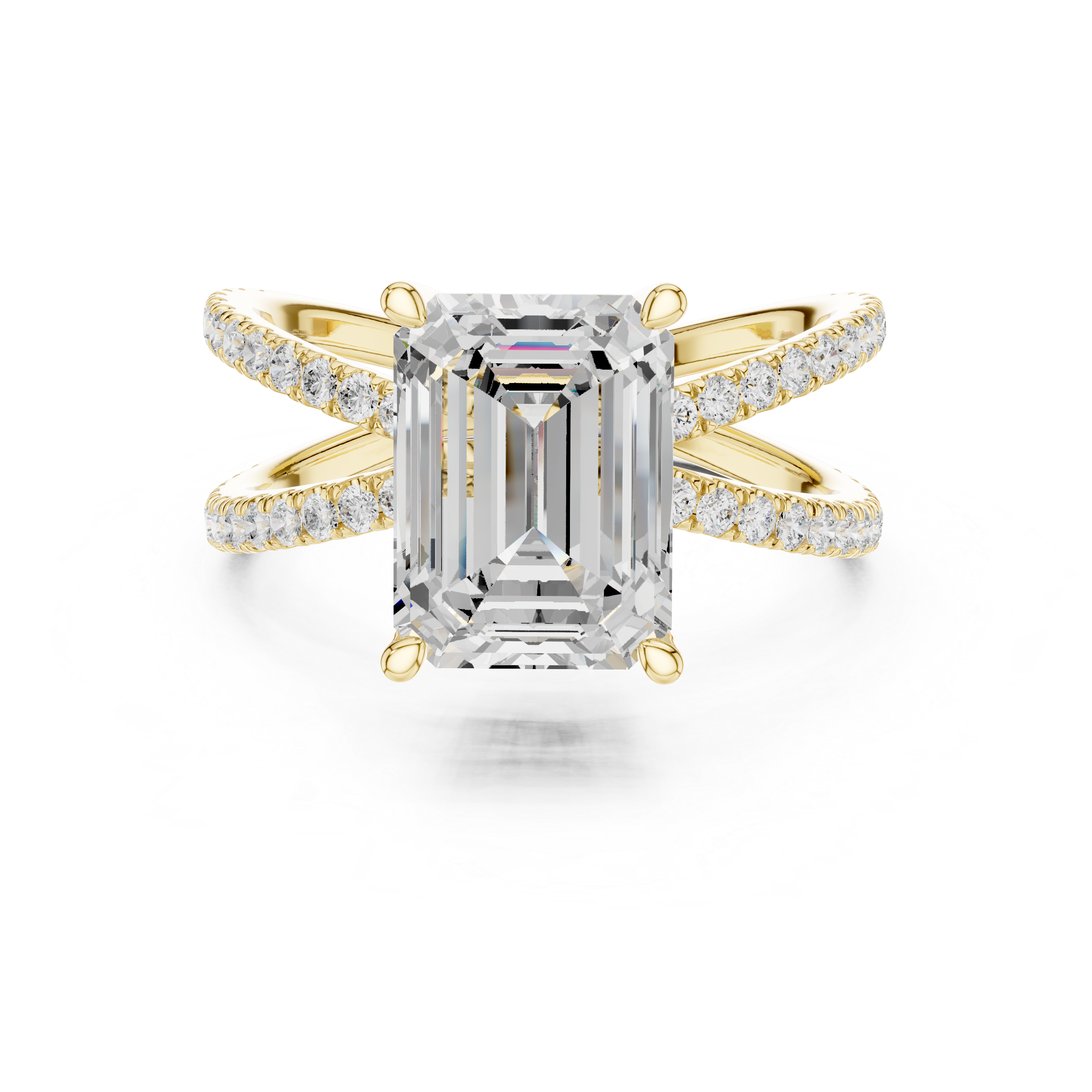 Criss Cross Emerald Cut Lab Grown Diamond Wedding Ring