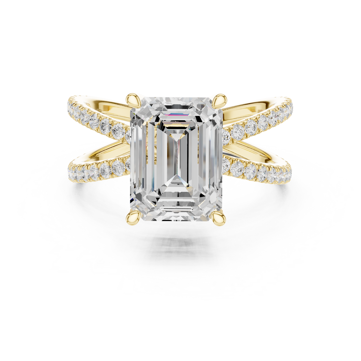 Criss Cross Emerald Cut Lab Grown Diamond Wedding Ring
