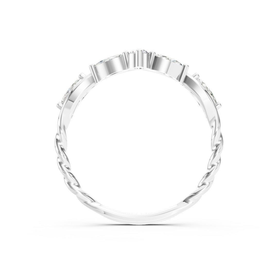 Twisted Leaf Round & Marquise Diamond Wedding Band