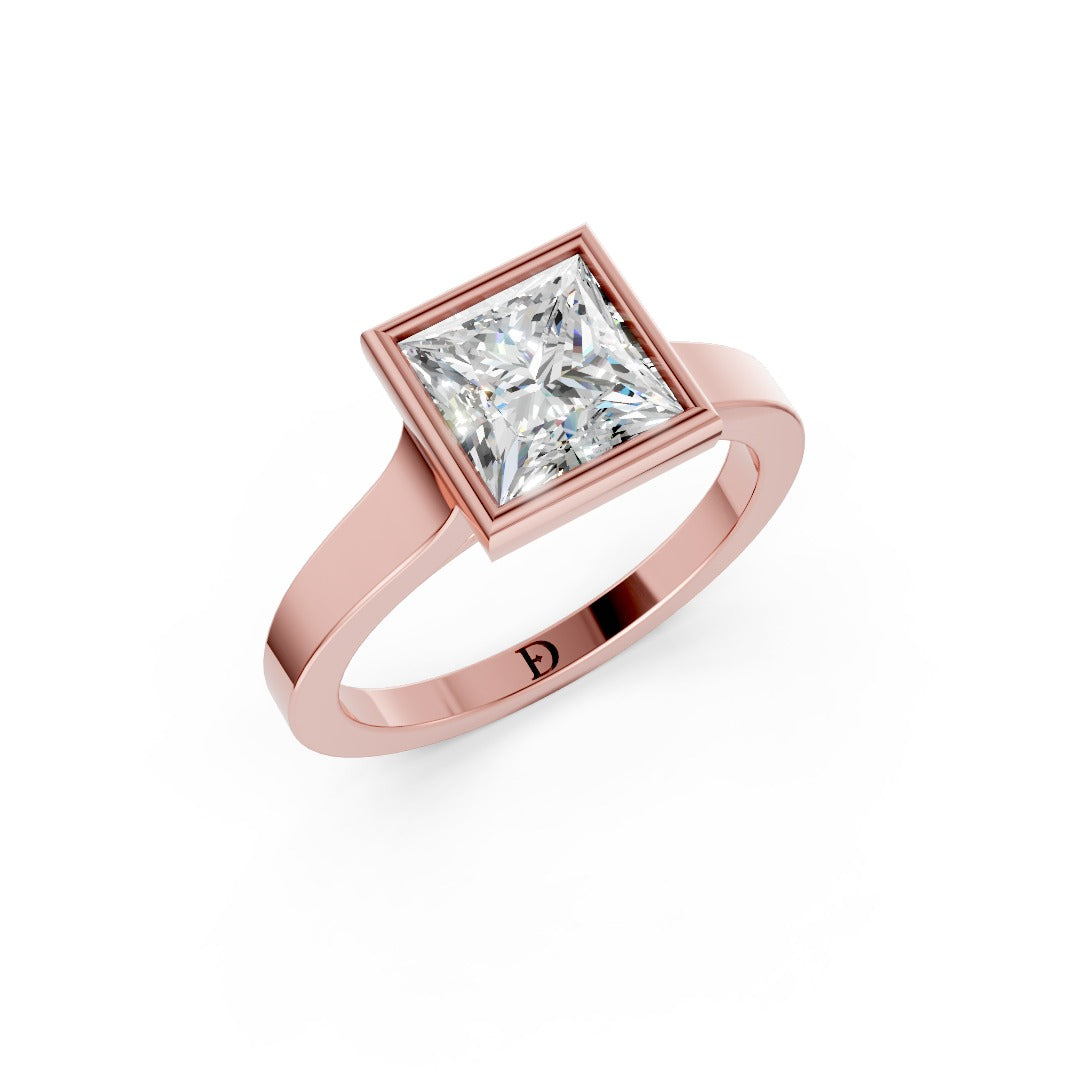 Princess Cut Bezel Solitaire Lab Diamond Wedding Ring