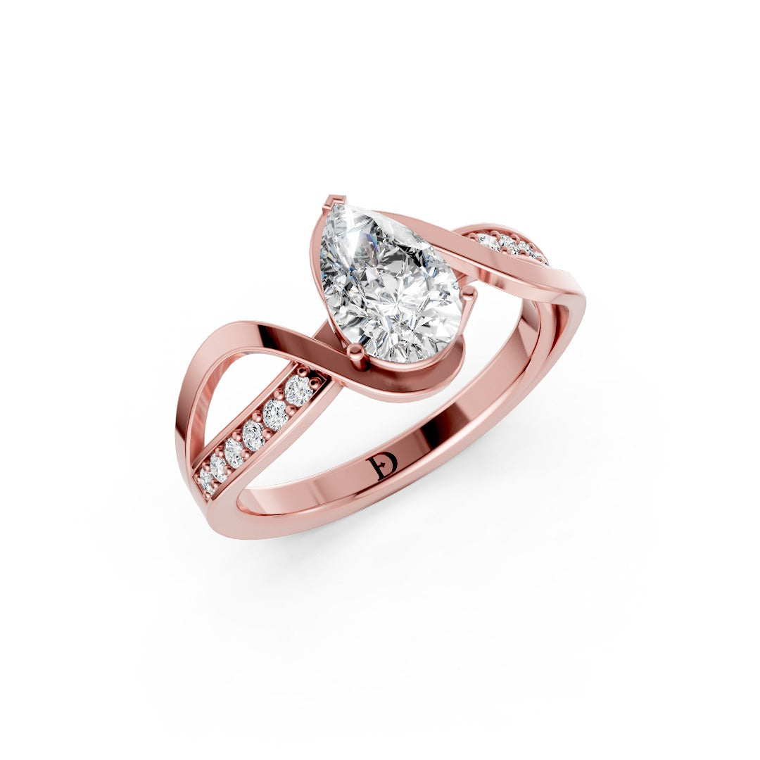 Pear Cut Diamond Bypass With Ribbon Wrap Set Ring