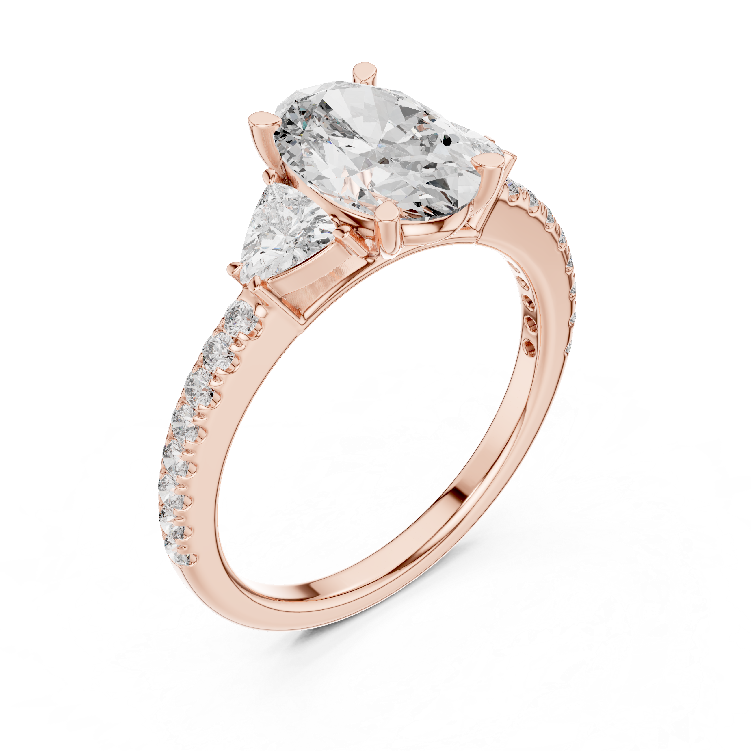 Oval Cut Lab Grown Diamond Three Stone Trillion Ring