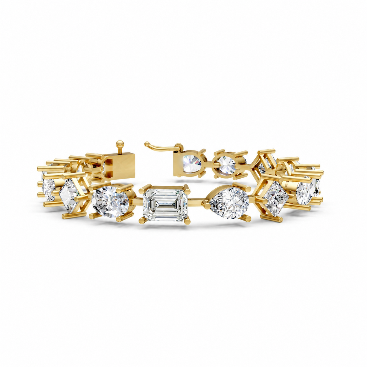 Mixed Shape Lab Grown Diamond Tennis Bracelet in Yellow Gold