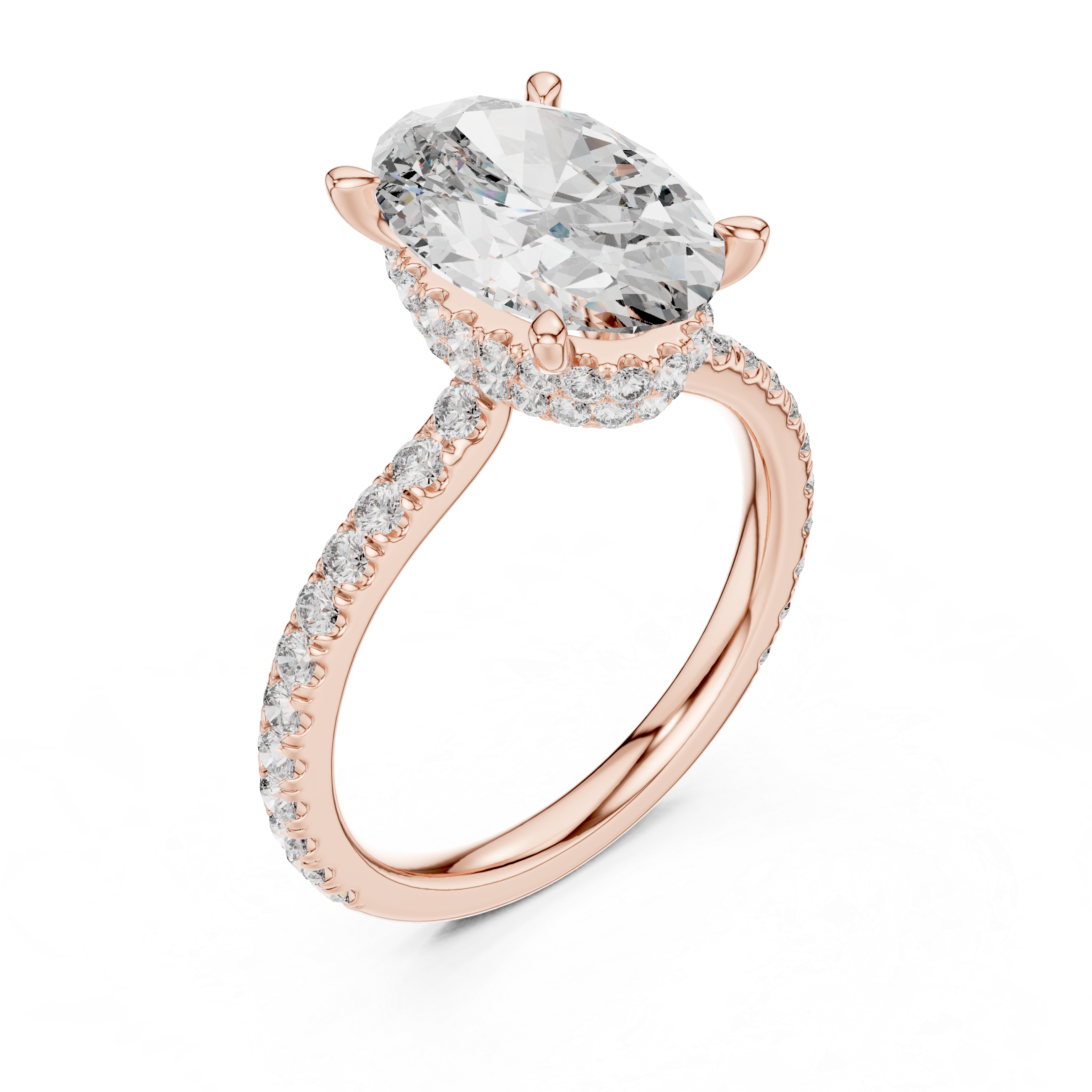 Oval Diamond Double Hidden Halo Pave Set Ring