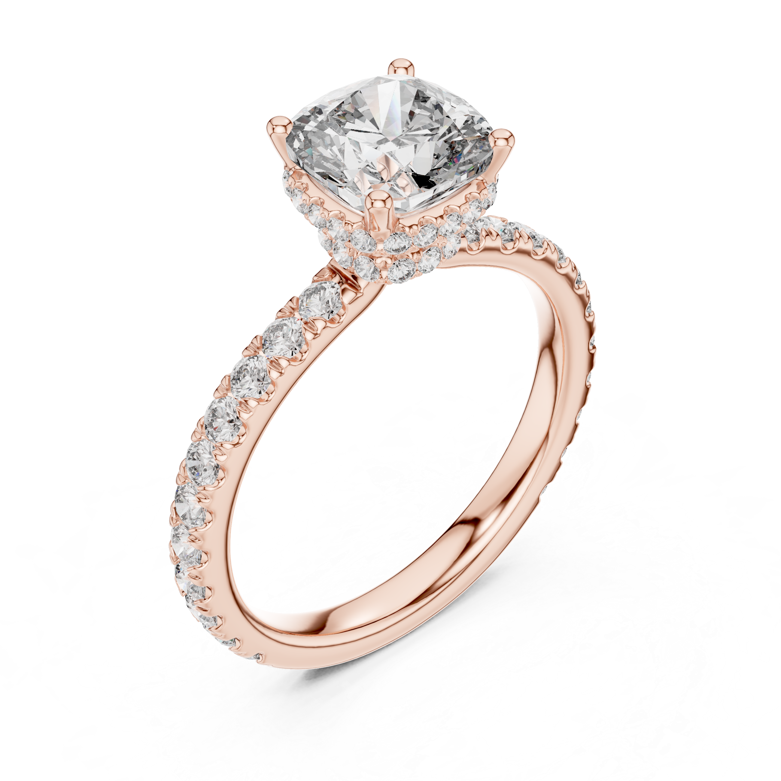 Cushion Diamond Double Hidden Halo Ring