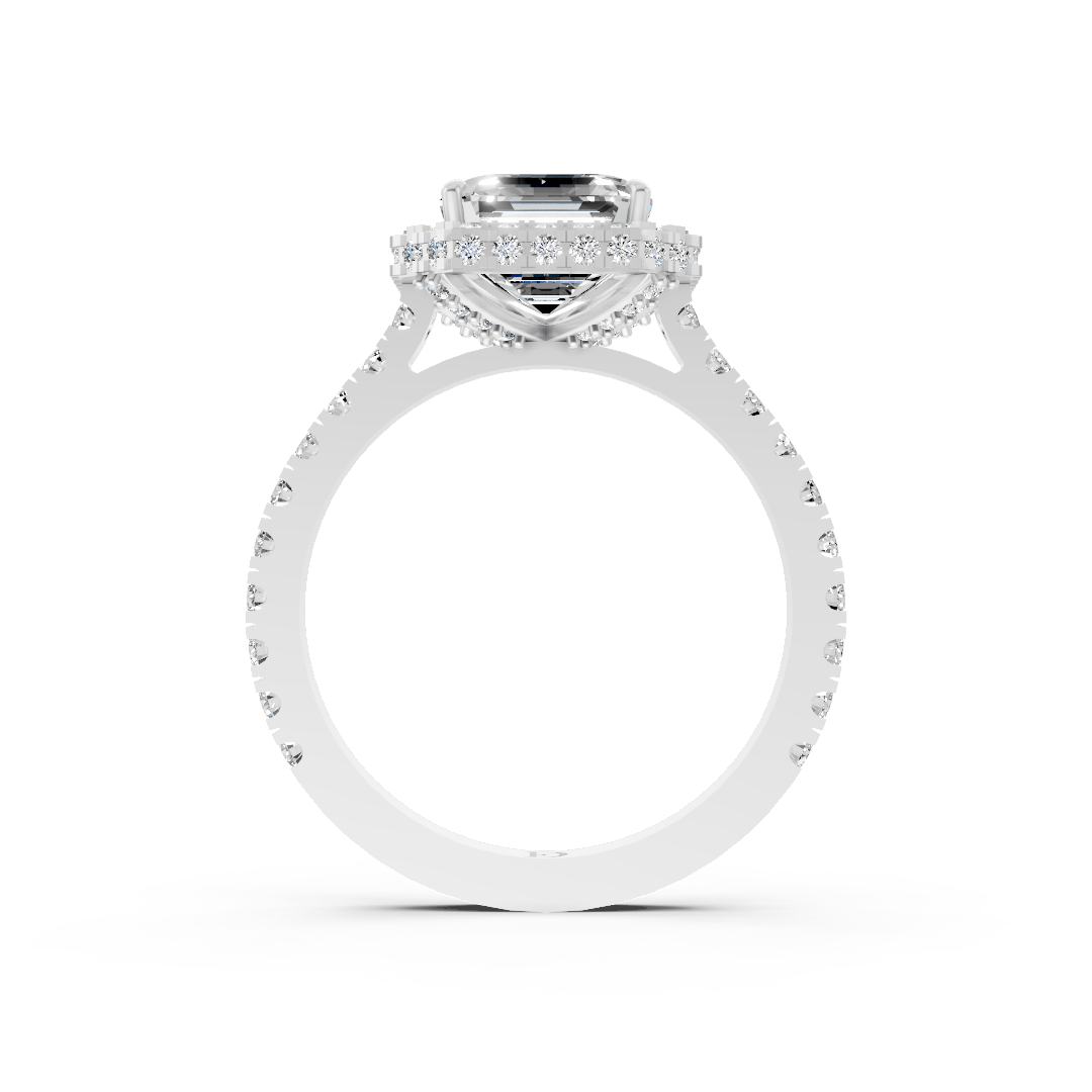 Asscher Diamond Halo Pave Set Ring