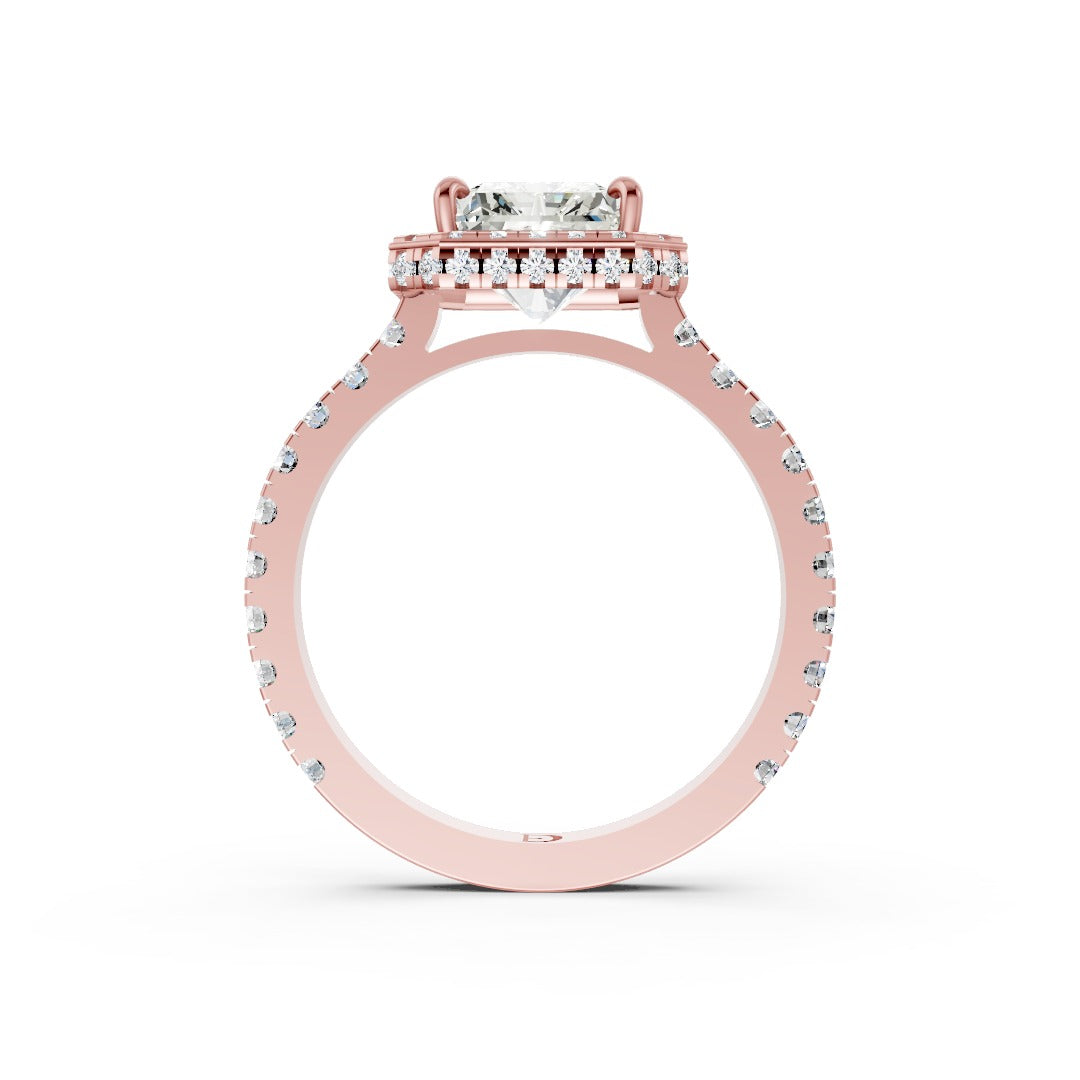Radiant Cut Lab Grown Diamond Halo with Pave Cathedral Shank