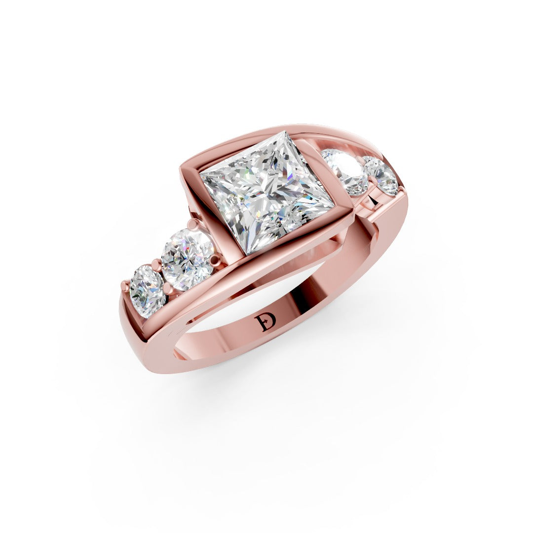 Unique Five-Stone Princess And Round Diamond Ring