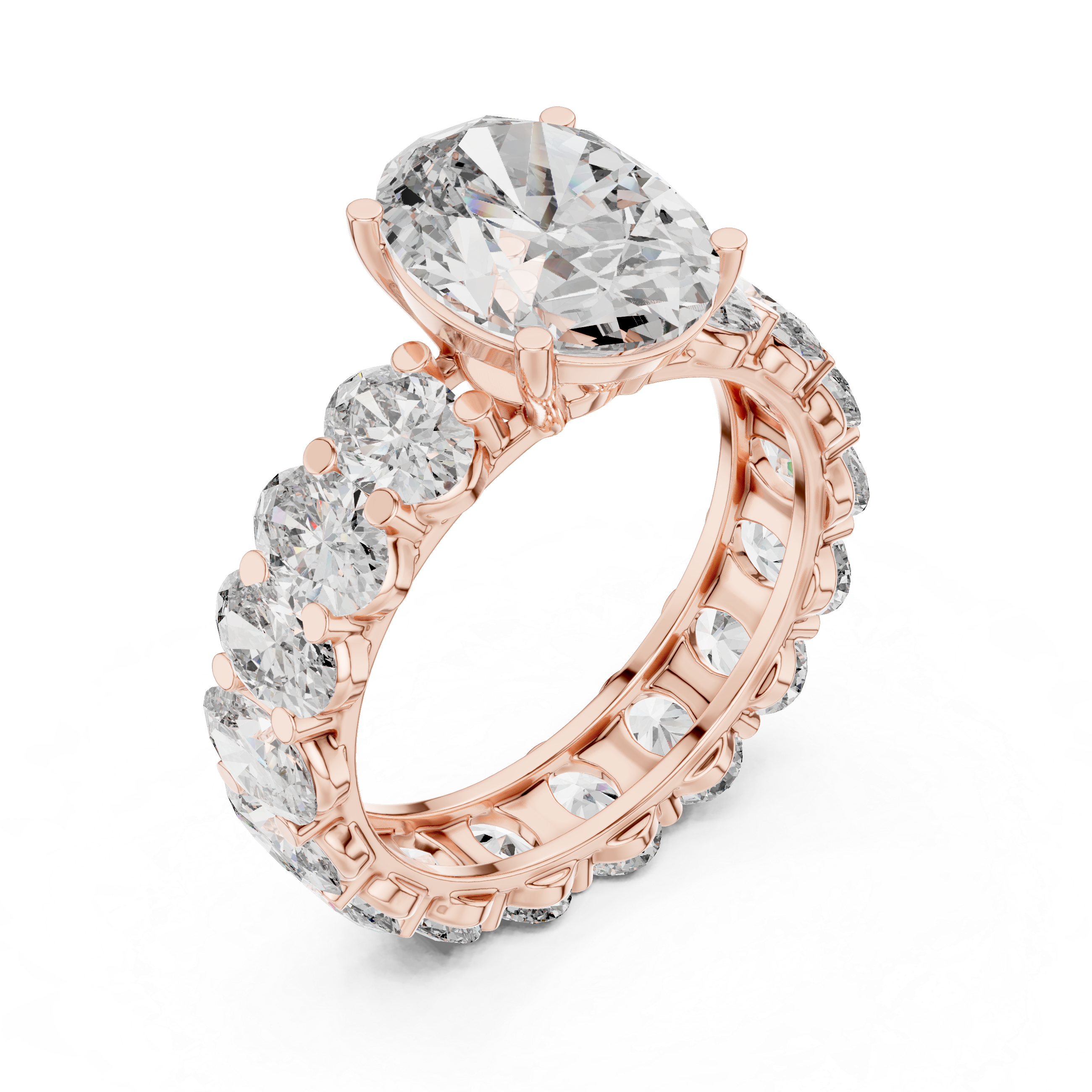 Shared Prong Oval Diamond Infinity Ring