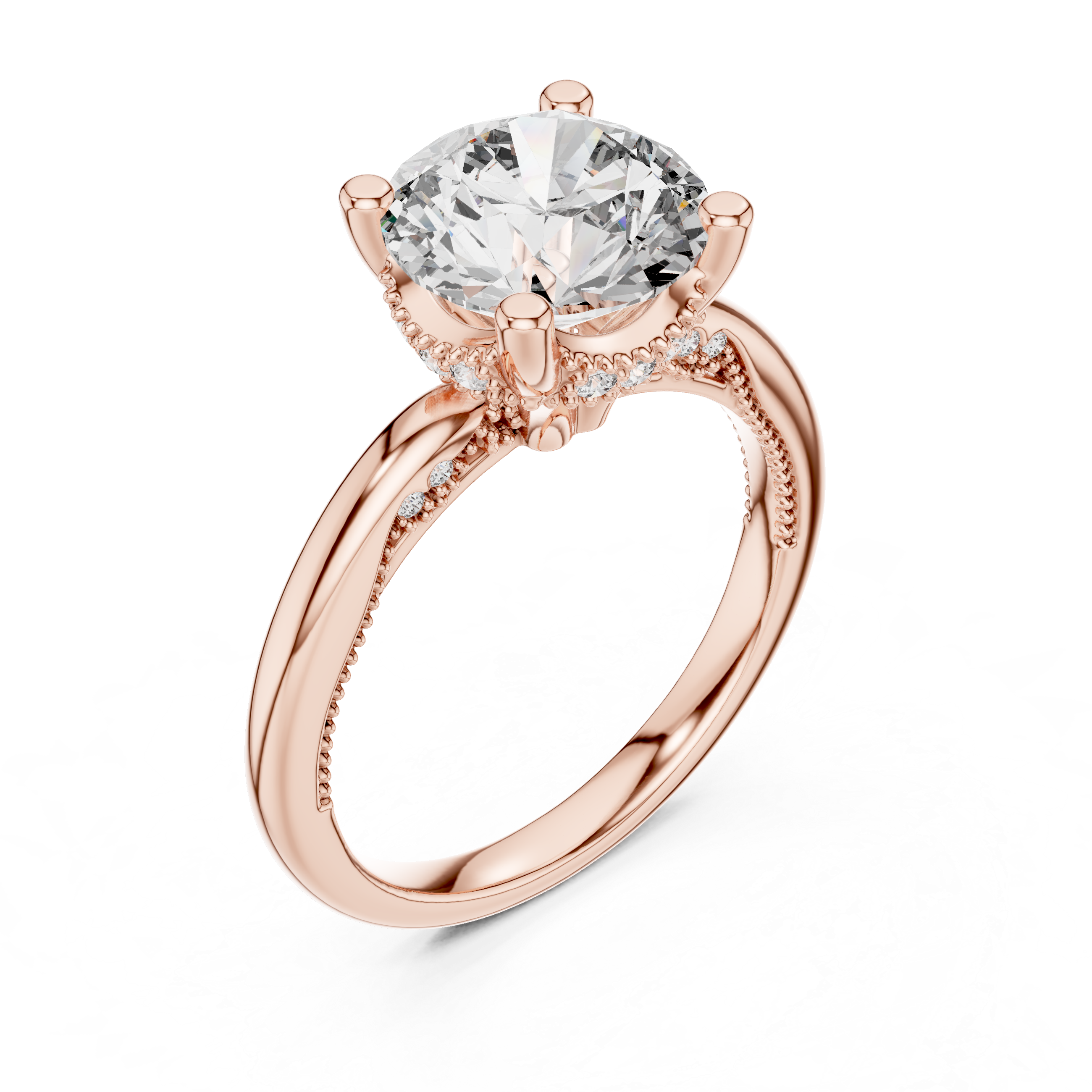 Round Cut Diamond Vintage Inspired Milgrain Wedding Ring