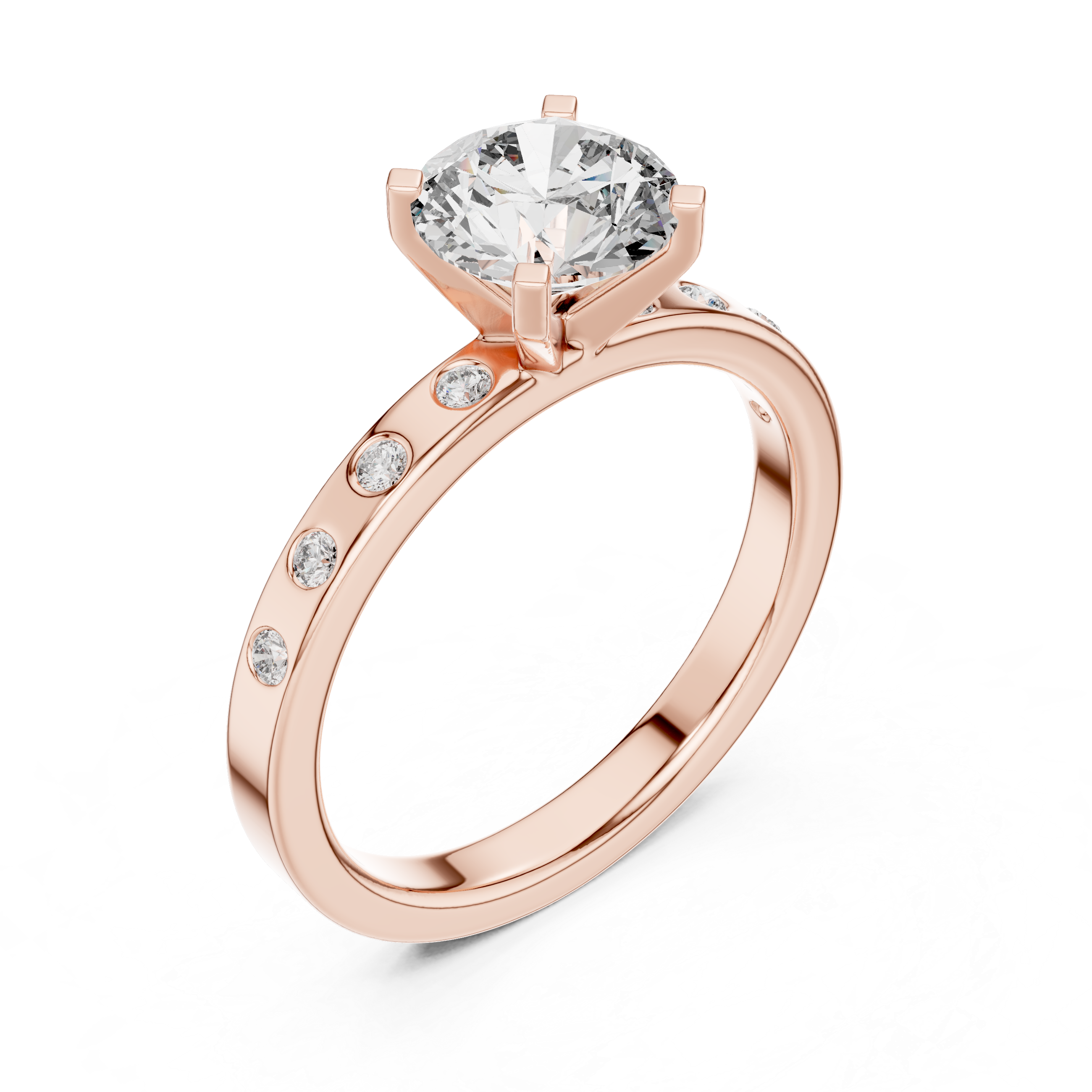 Round Diamond Flush Set Accent Engagement Ring