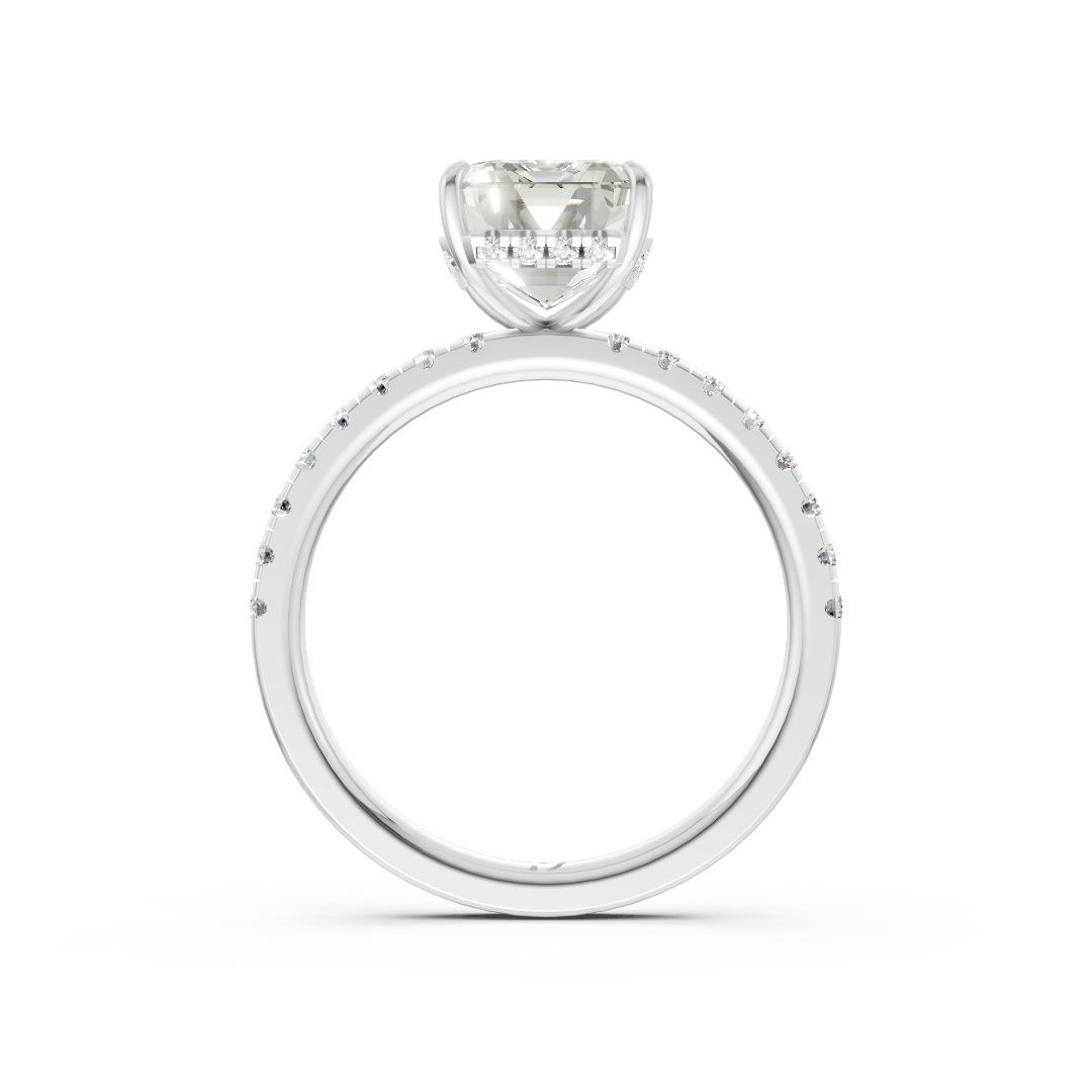 Emerald Cut Hidden Halo Pave Set Ring