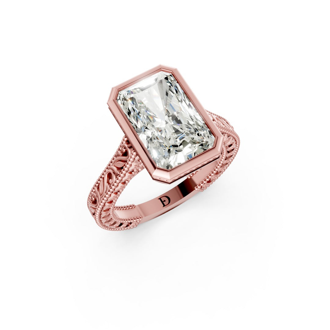 Radiant Cut Bezel Set Filigree Engagement Ring