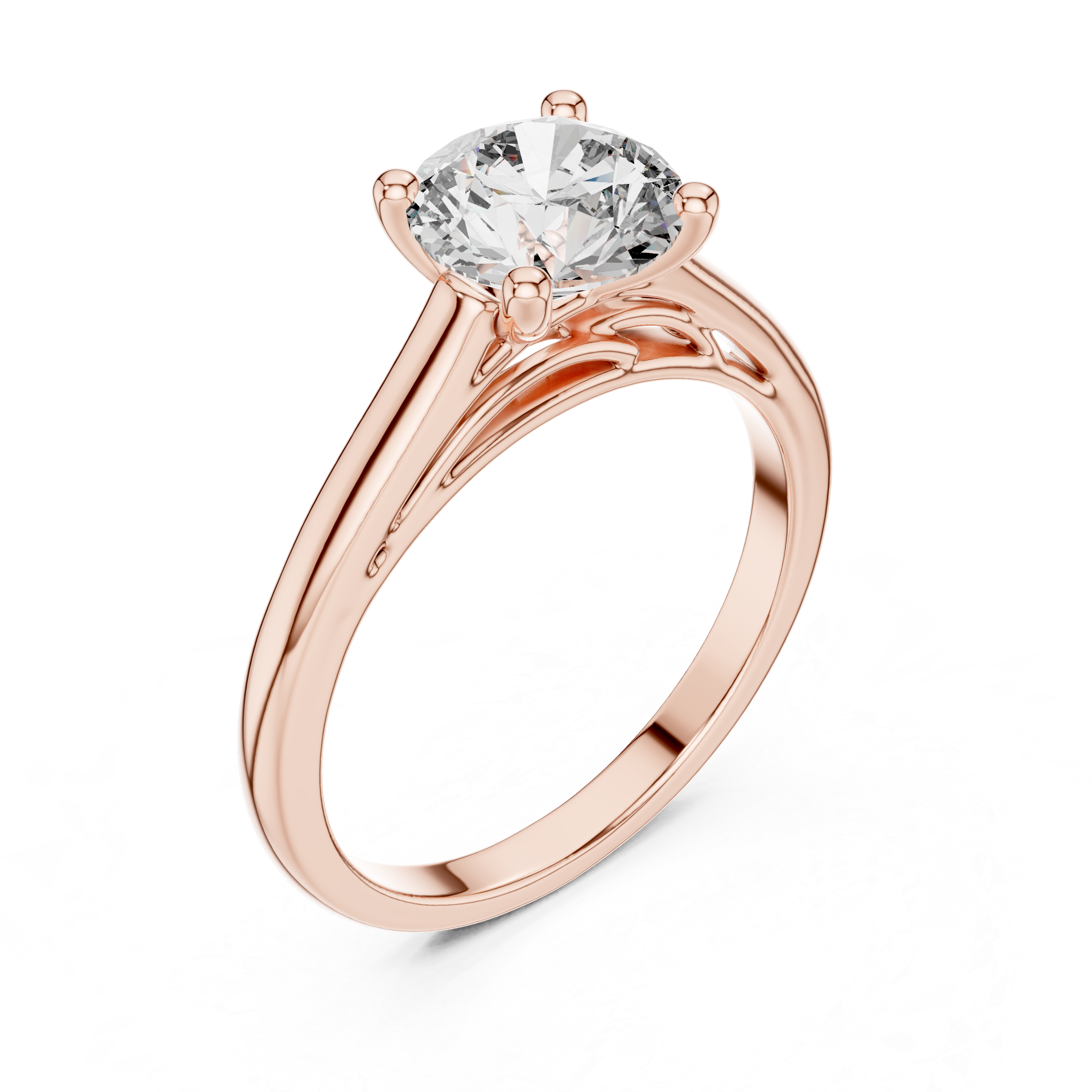 Round Cut Interlace Cathedral Shank Ring