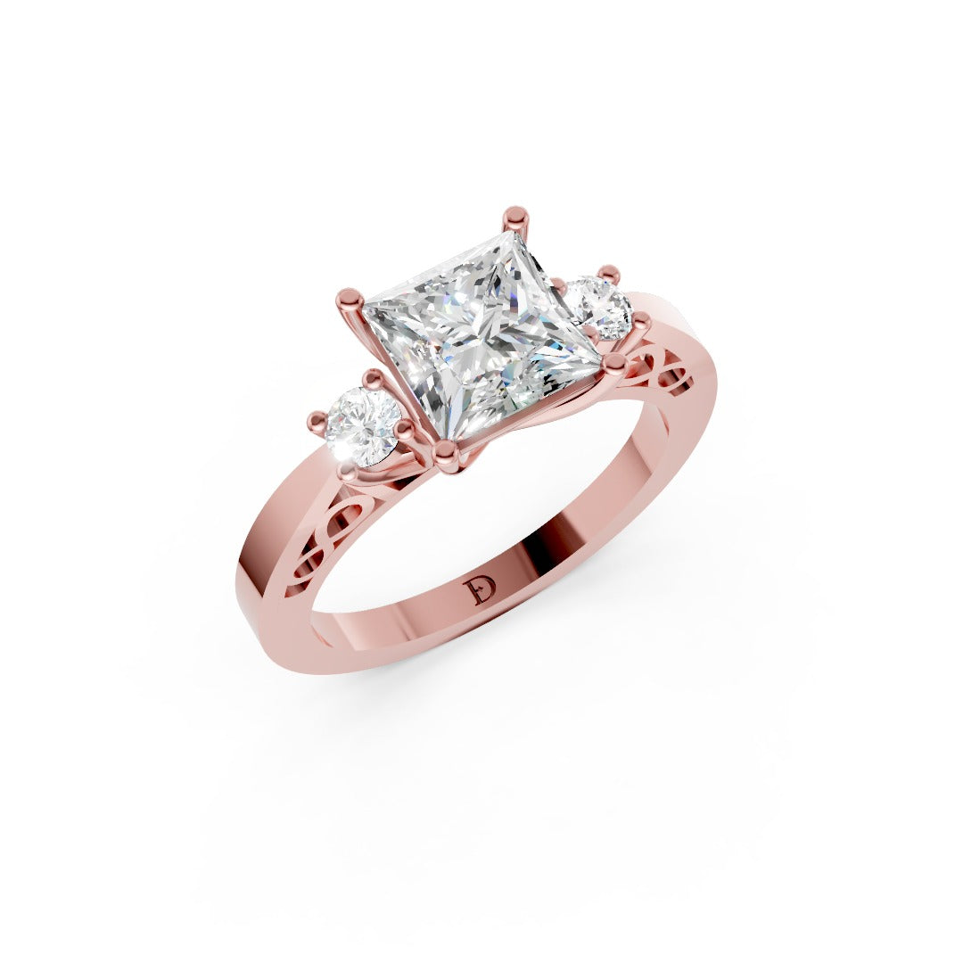 Three-Stone Princess Cut Diamond With Filigree Infinity Band Ring