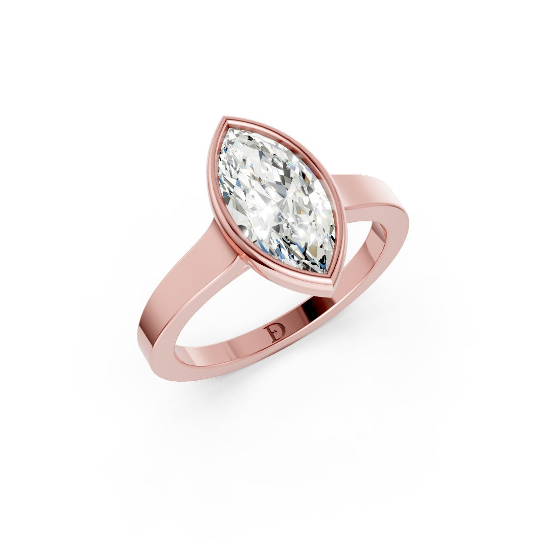 Marquise Cut Bezel Solitaire Lab Diamond Wedding Ring
