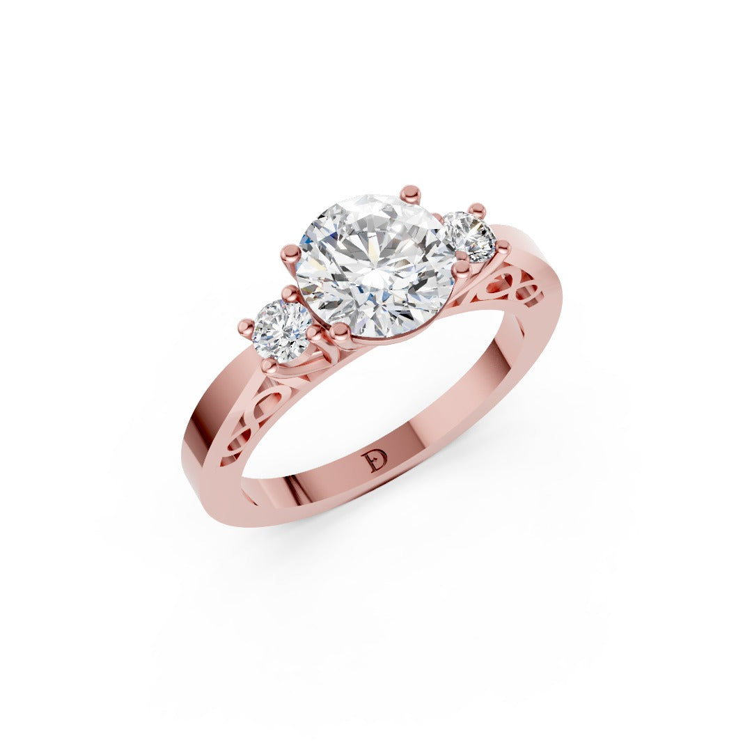 Three-Stone Round Cut Diamond With Filigree Infinity Band Ring