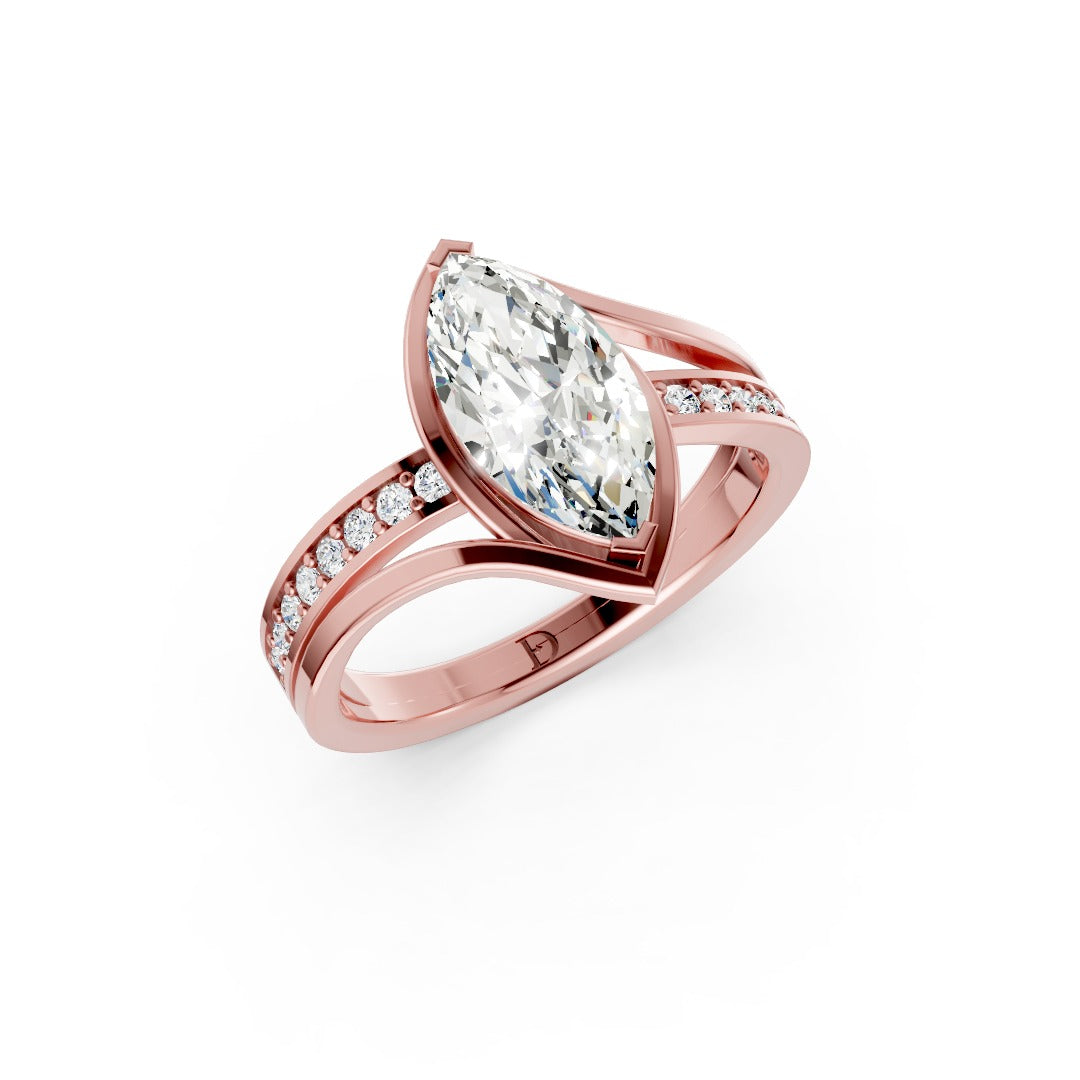Marquise Accented Bypass Lab Diamond Engagement Ring