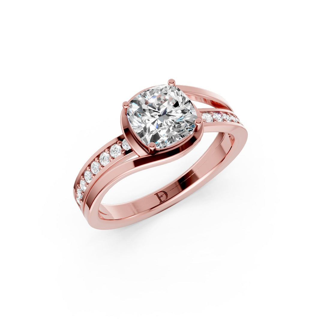 Cushion Accented Bypass Lab Diamond Engagement Ring