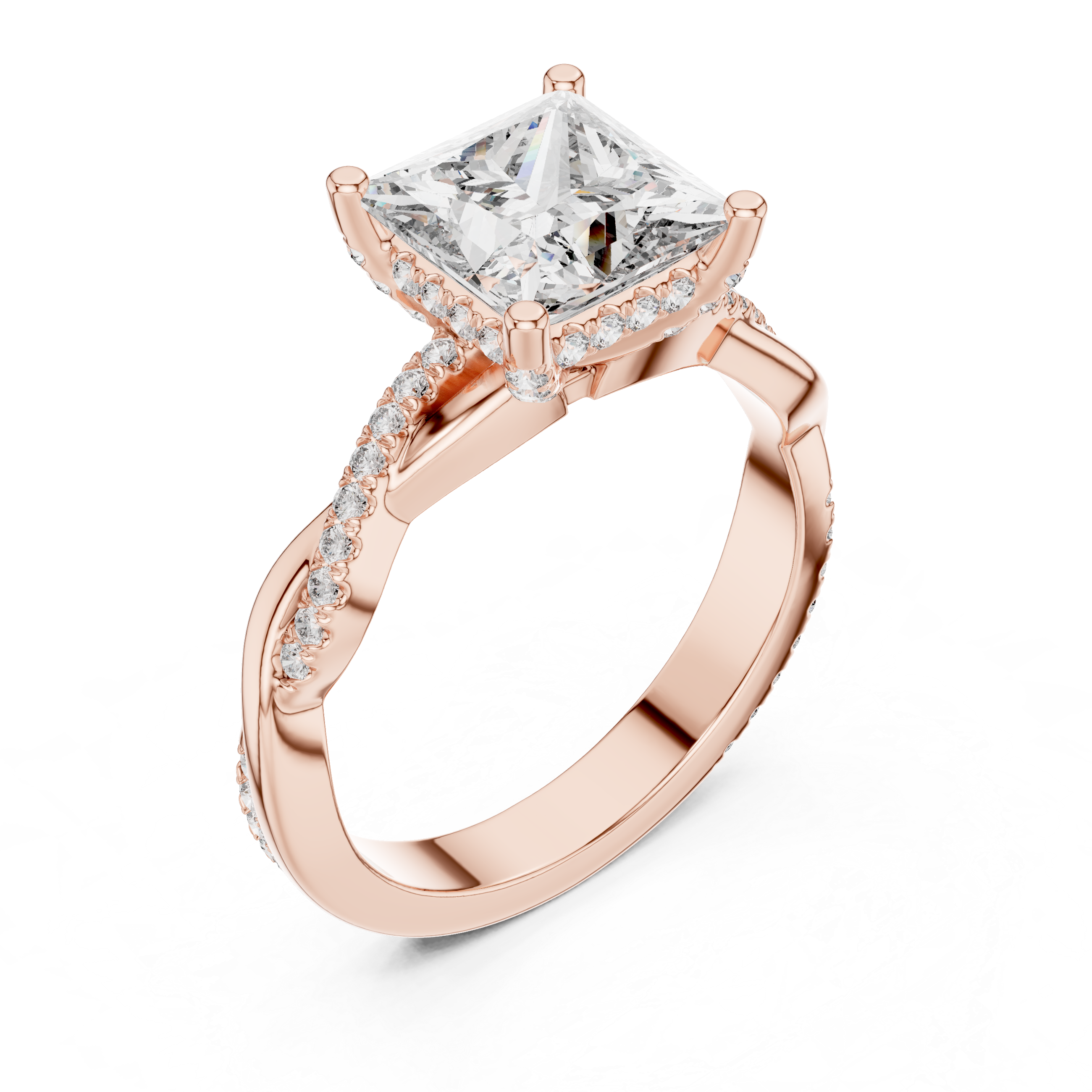 Princess Cut Hidden Halo Twisted Ring