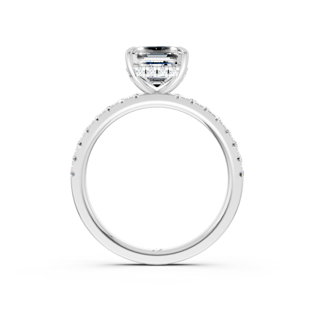 Asscher Cut Hidden Halo Pave Set Ring