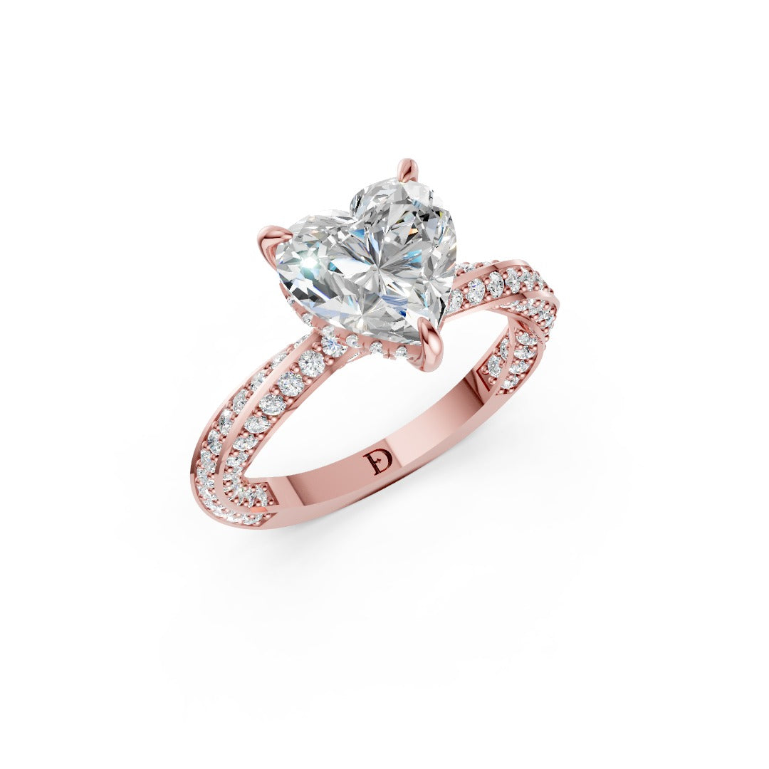 Hidden Halo Heart Cut With Double Row Twisted Ring