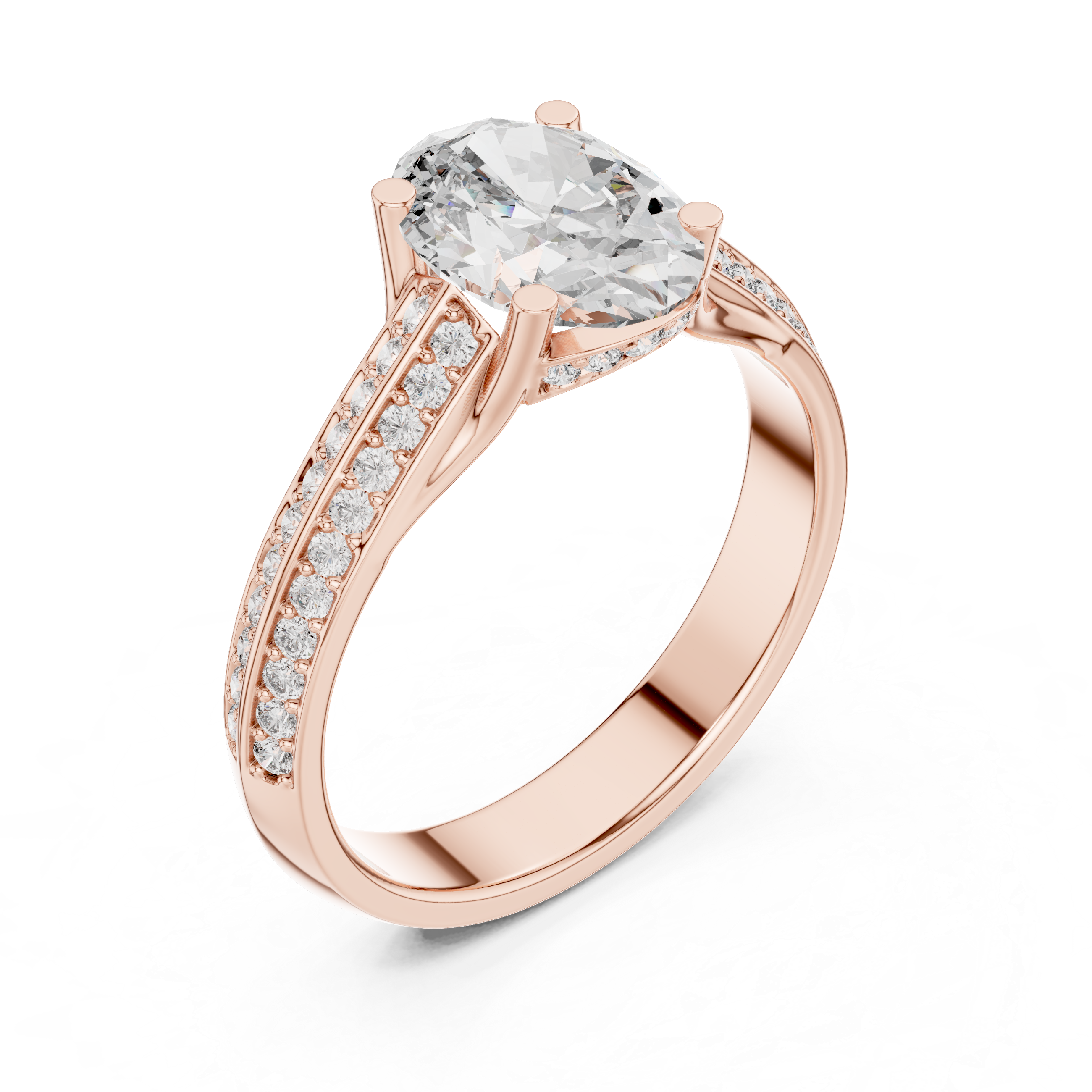 Oval Diamond Two-Row Pave Tapered Wedding Ring