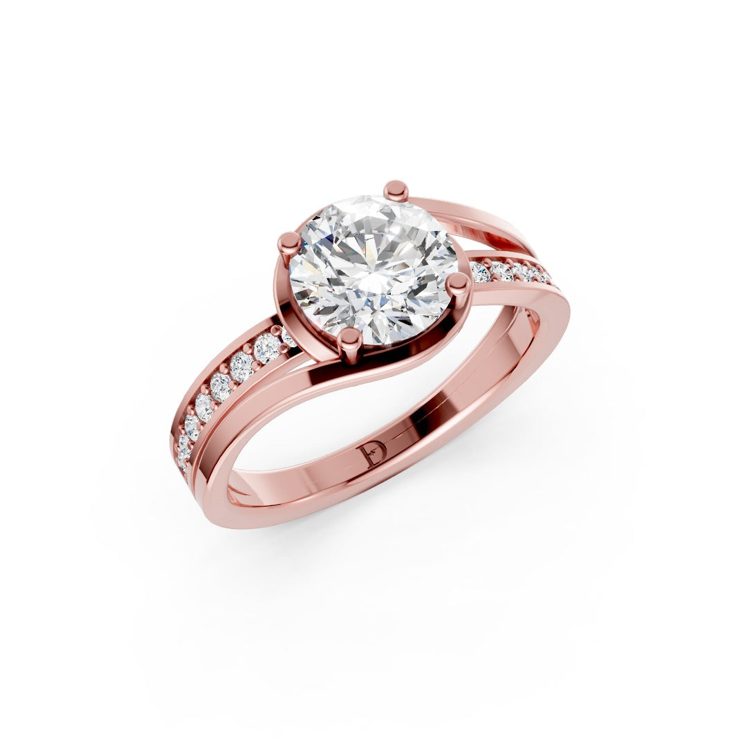 Round Accented Bypass Lab Diamond Engagement Ring