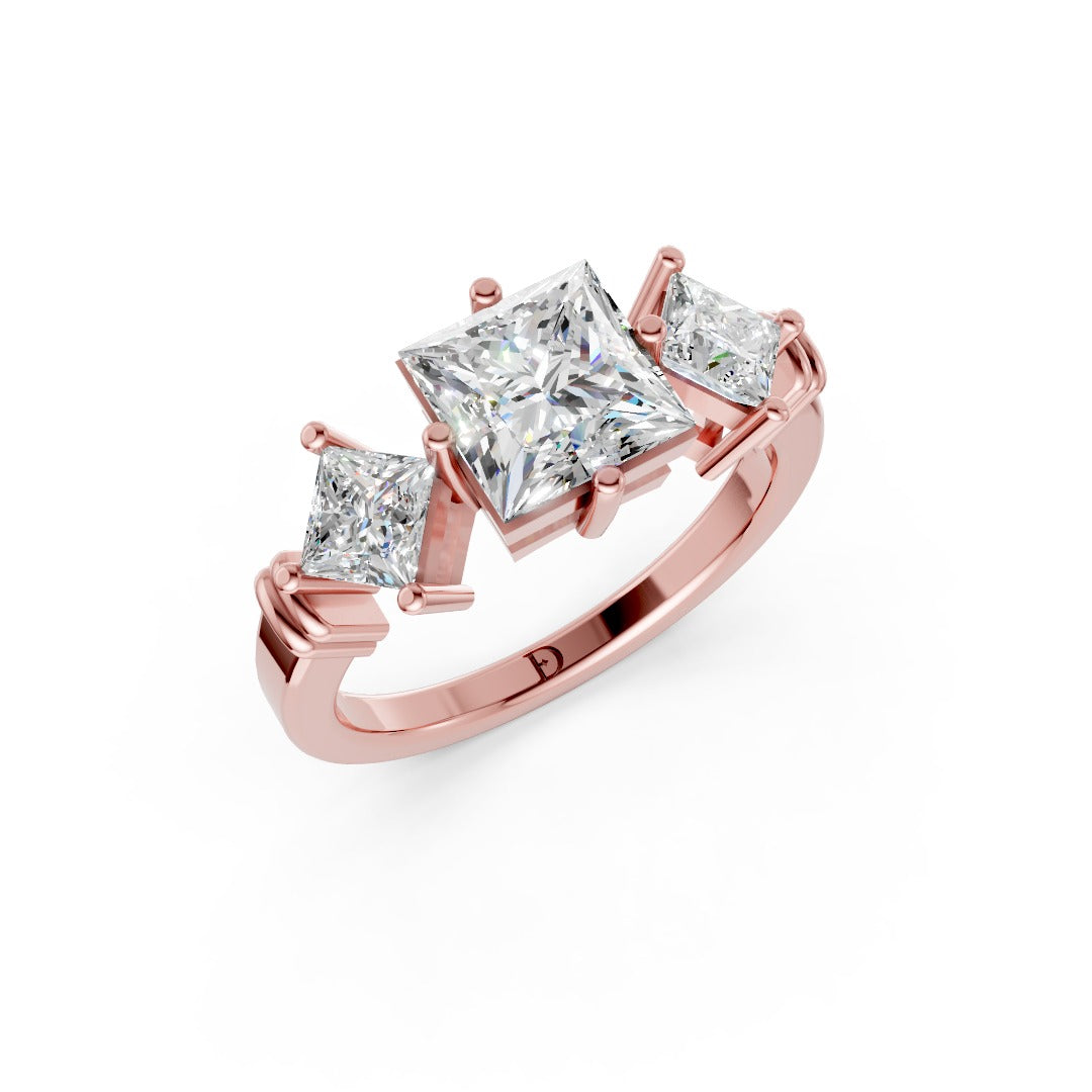 Princess Cut and Princess Cut Diamond Three-Stone Ring