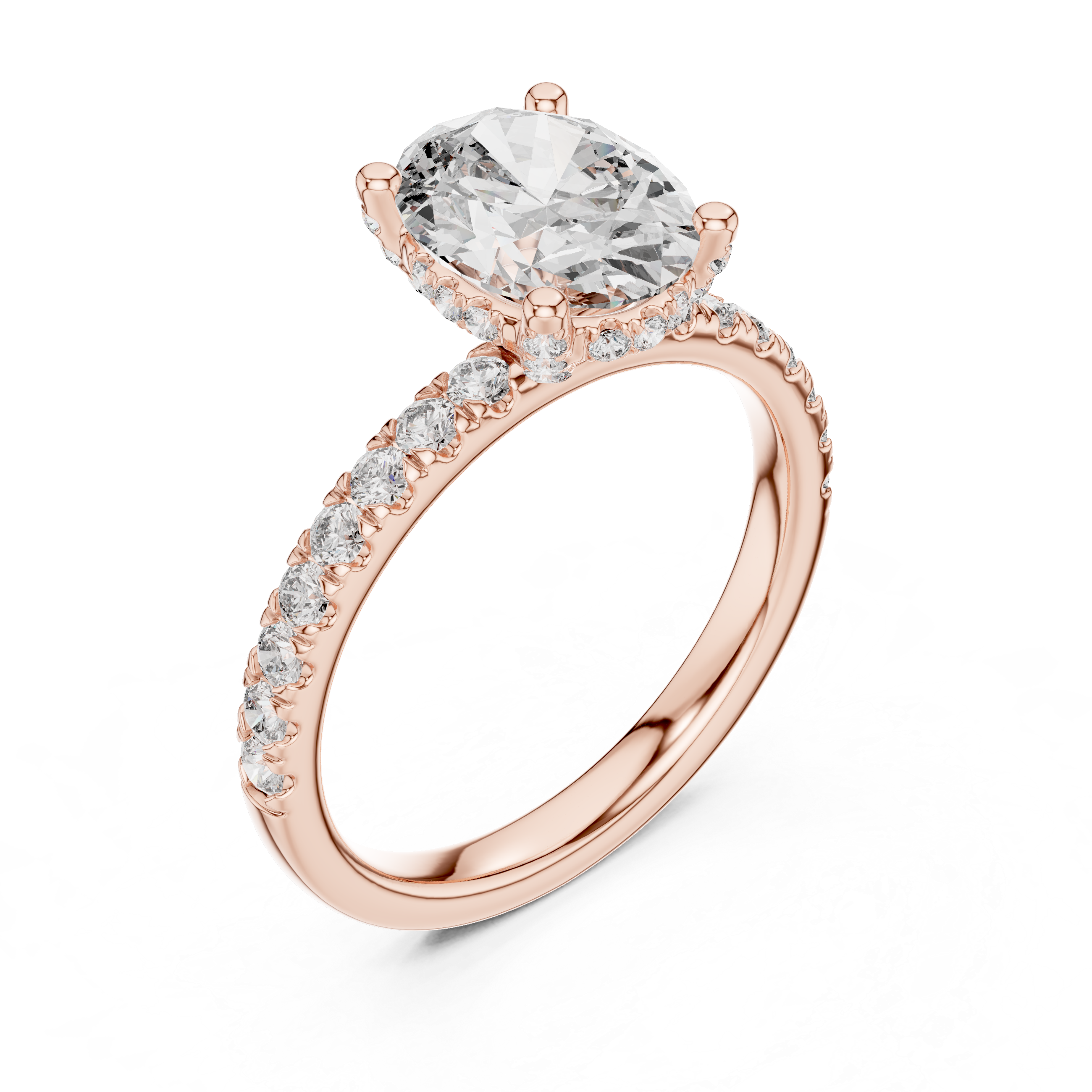 Oval Cut Micro Pave Hidden Halo Ring