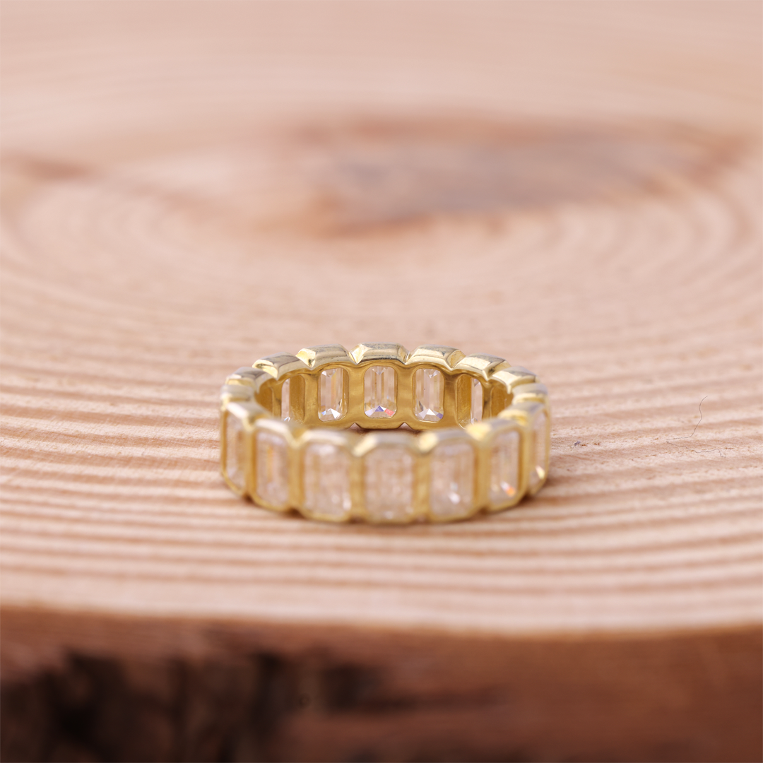 Emerald Cut Full Bezel Set Wedding Band